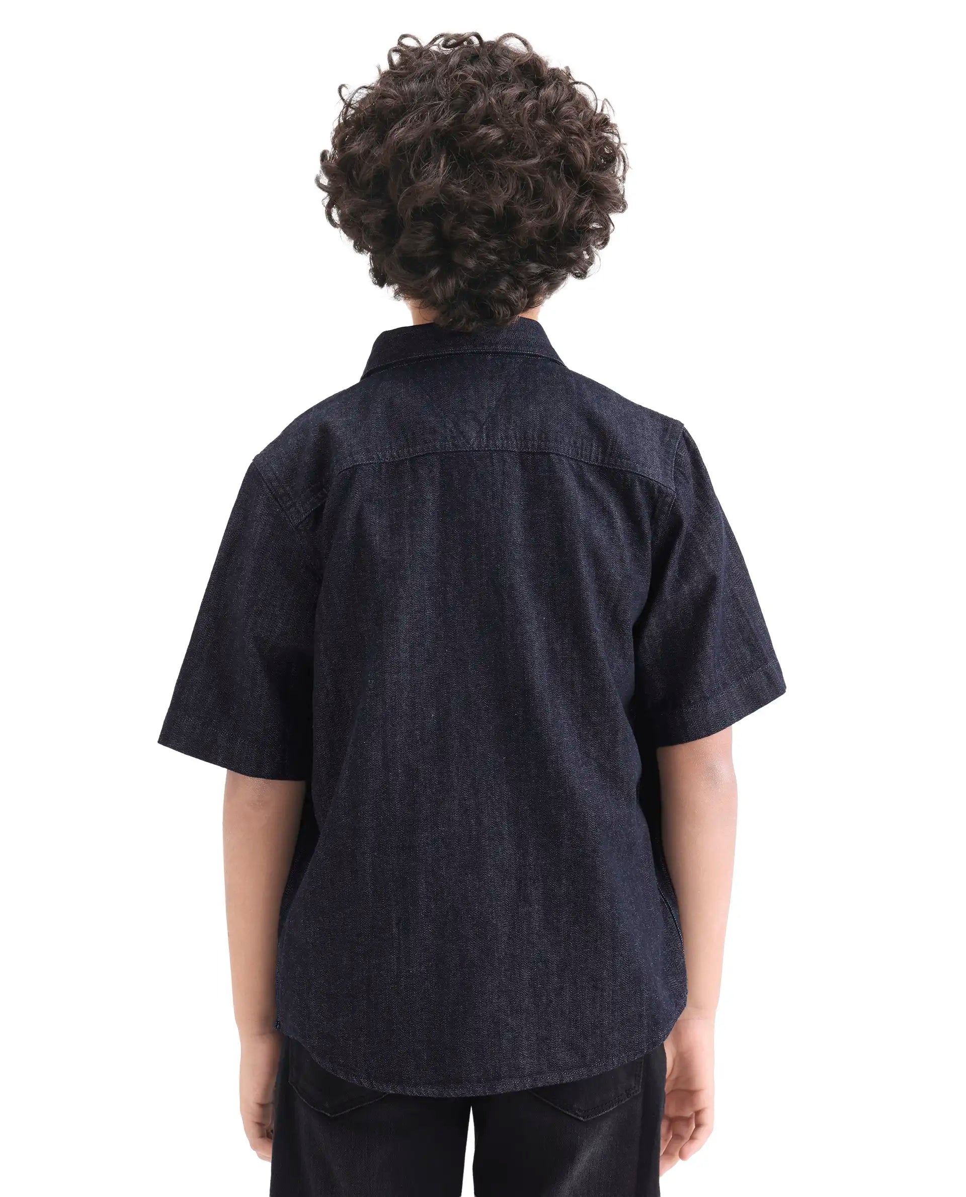 Rare Ones Boys Dark Blue Cotton Snap Button Shirt