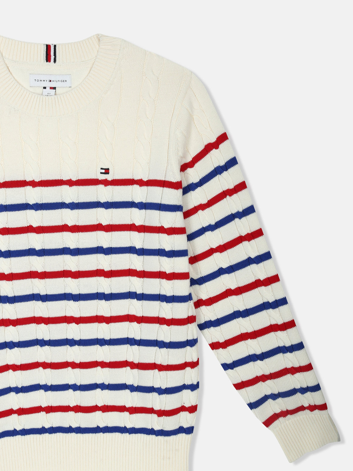 Boys Striped Regular Fit Cotton Sweater Ivory Silk Stripe