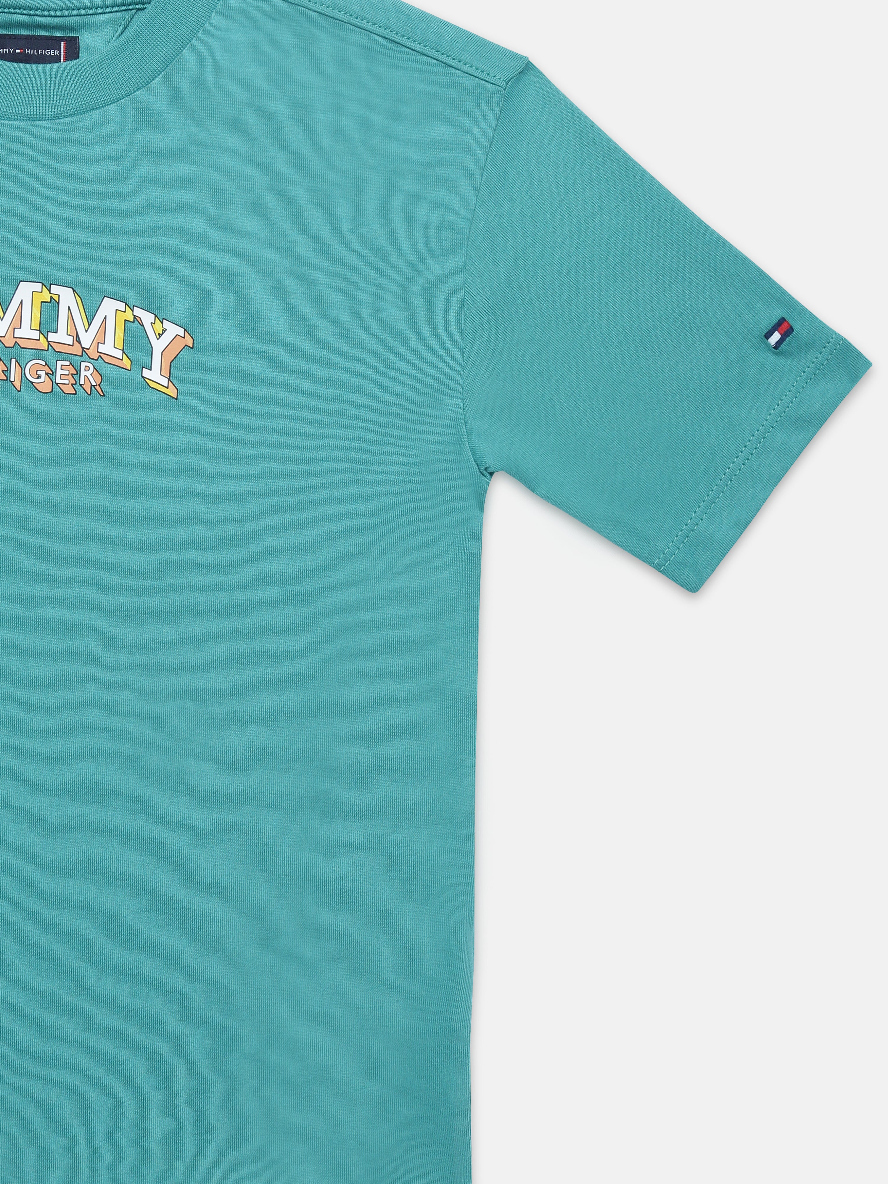 Boys Teal Logo Cotton Crew Neck Knit Top Comfort Fit