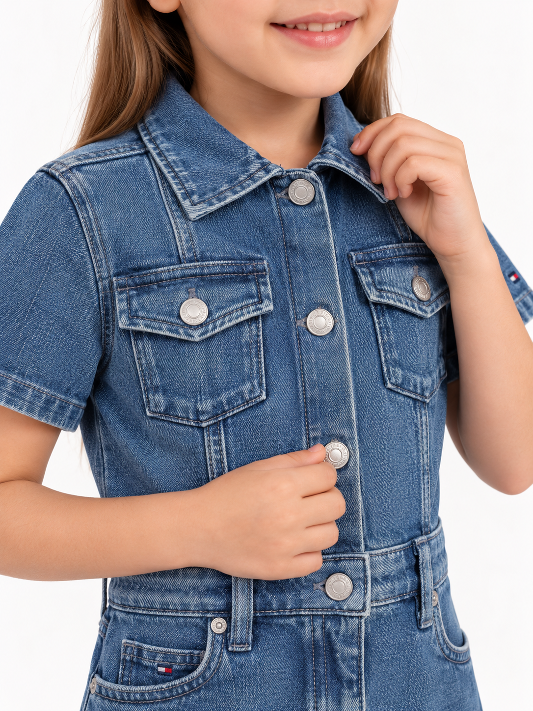 Girls Cotton Spread Collar Denim Dress Classic