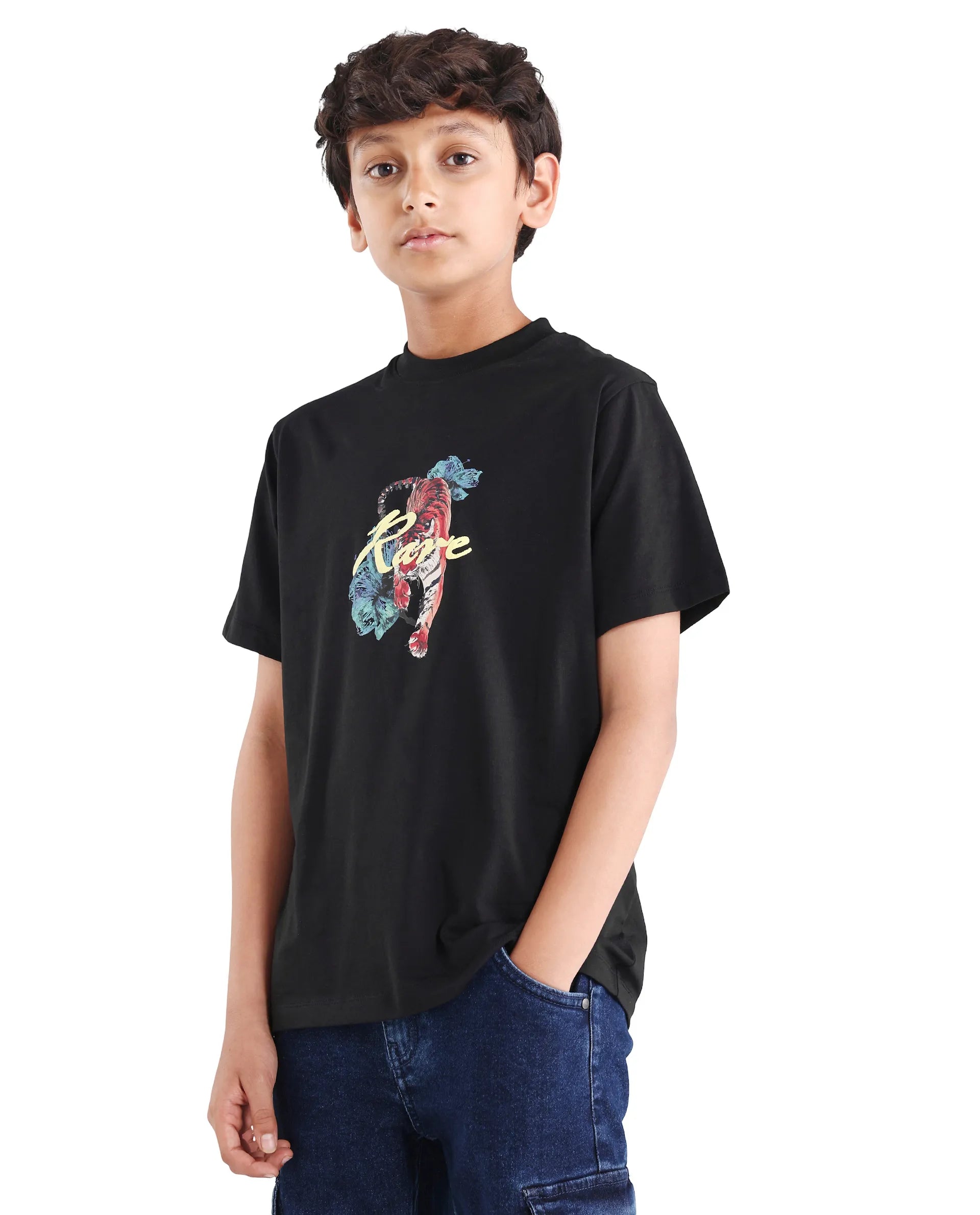 Rare Ones Boys Black Digital Print Regular Fit T-Shirt