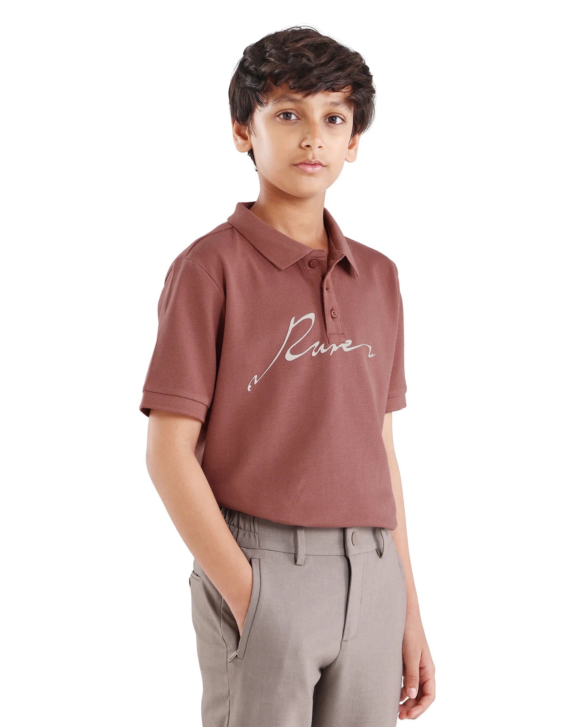 Boys Dusky Red HD Print Cotton Polo