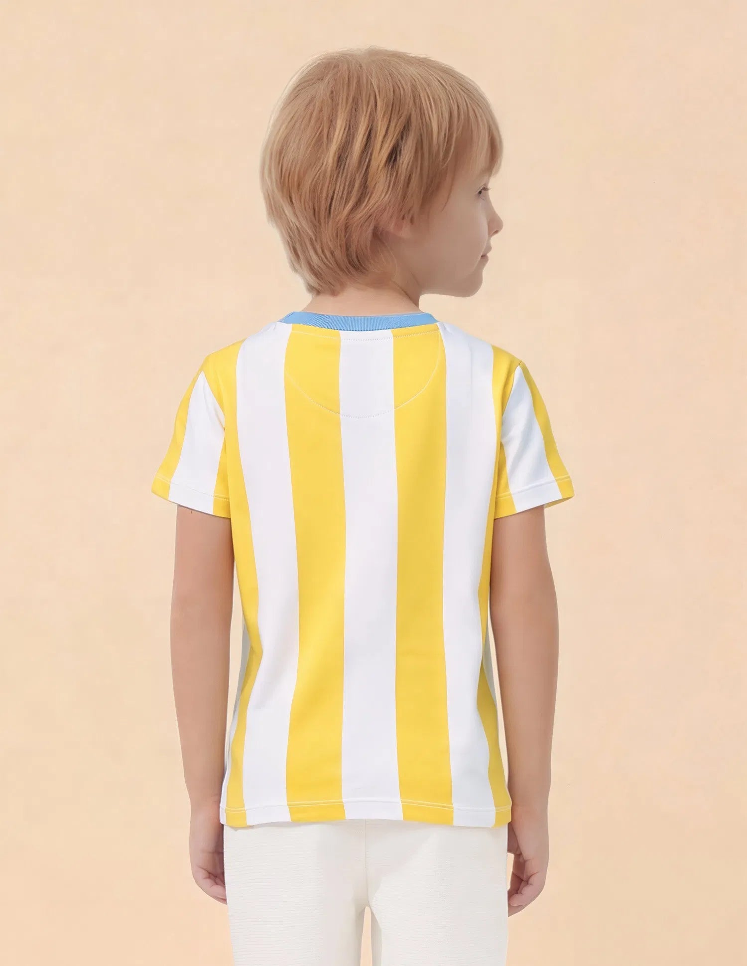 Boys Yellow Vertical Striped Cotton T-Shirt – Regular Fit