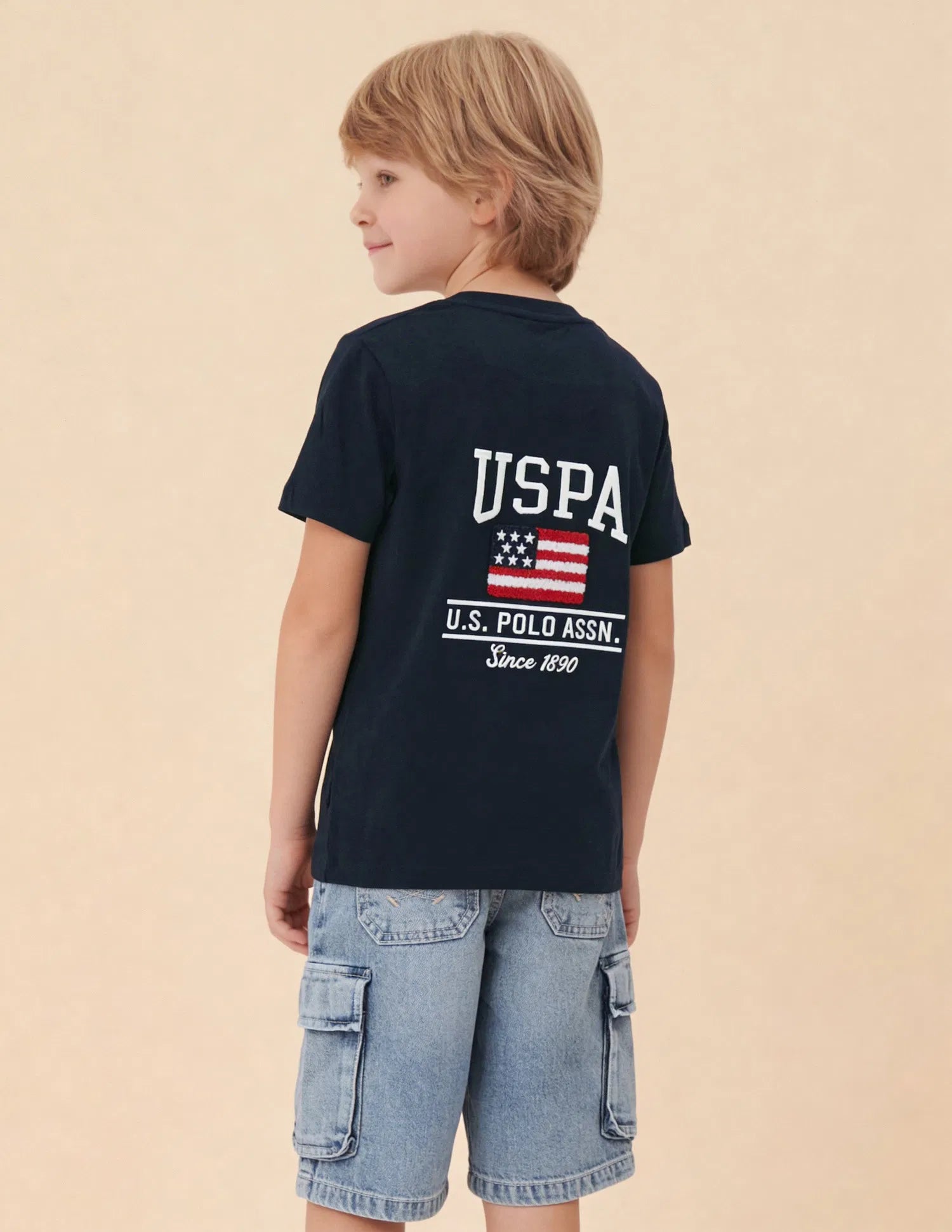 Boys Navy Cotton Brand Logo Regular Fit T-Shirt