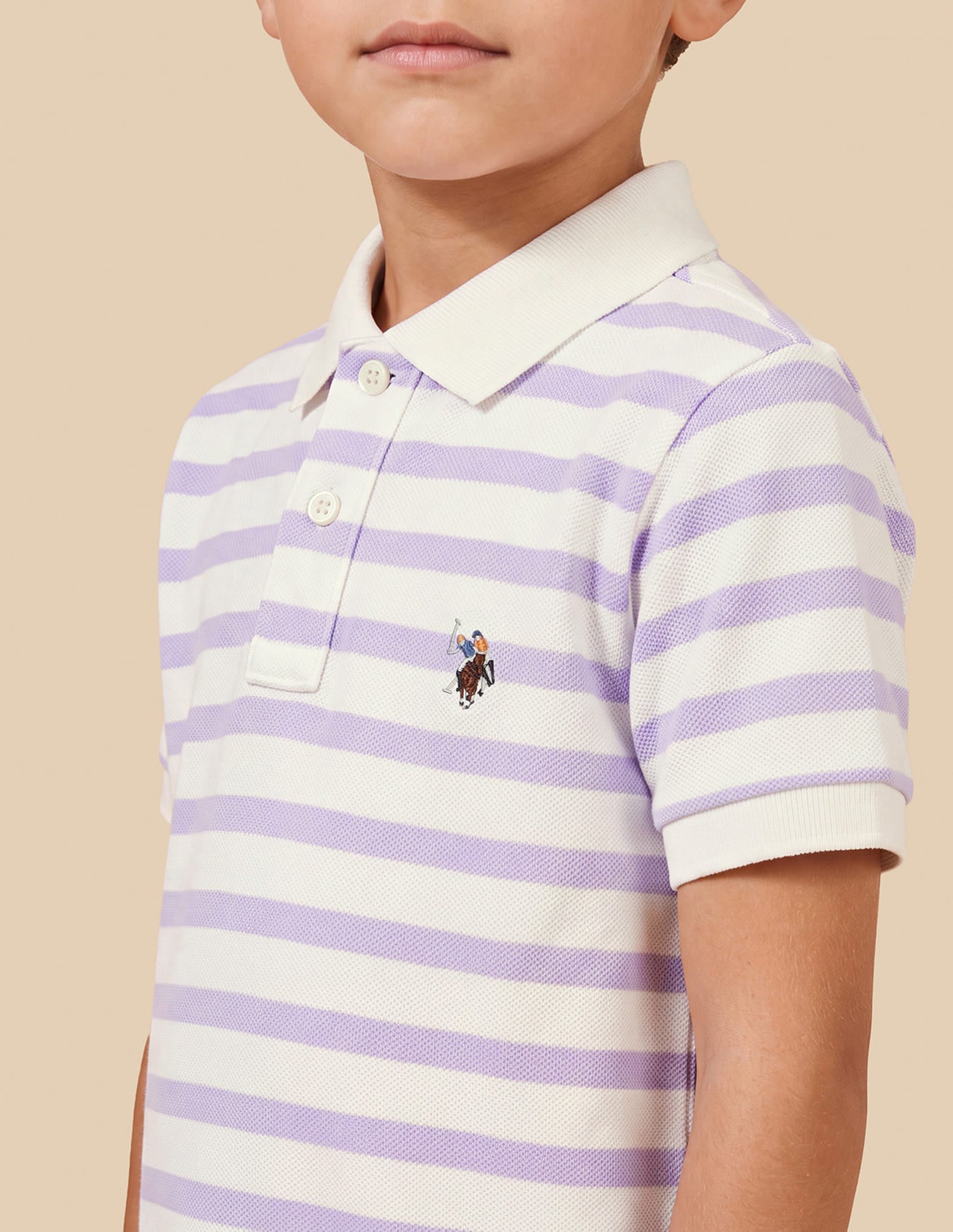 Boys Purple Horizontal Striped Regular-Fit Cotton Elastane Polo Shirt