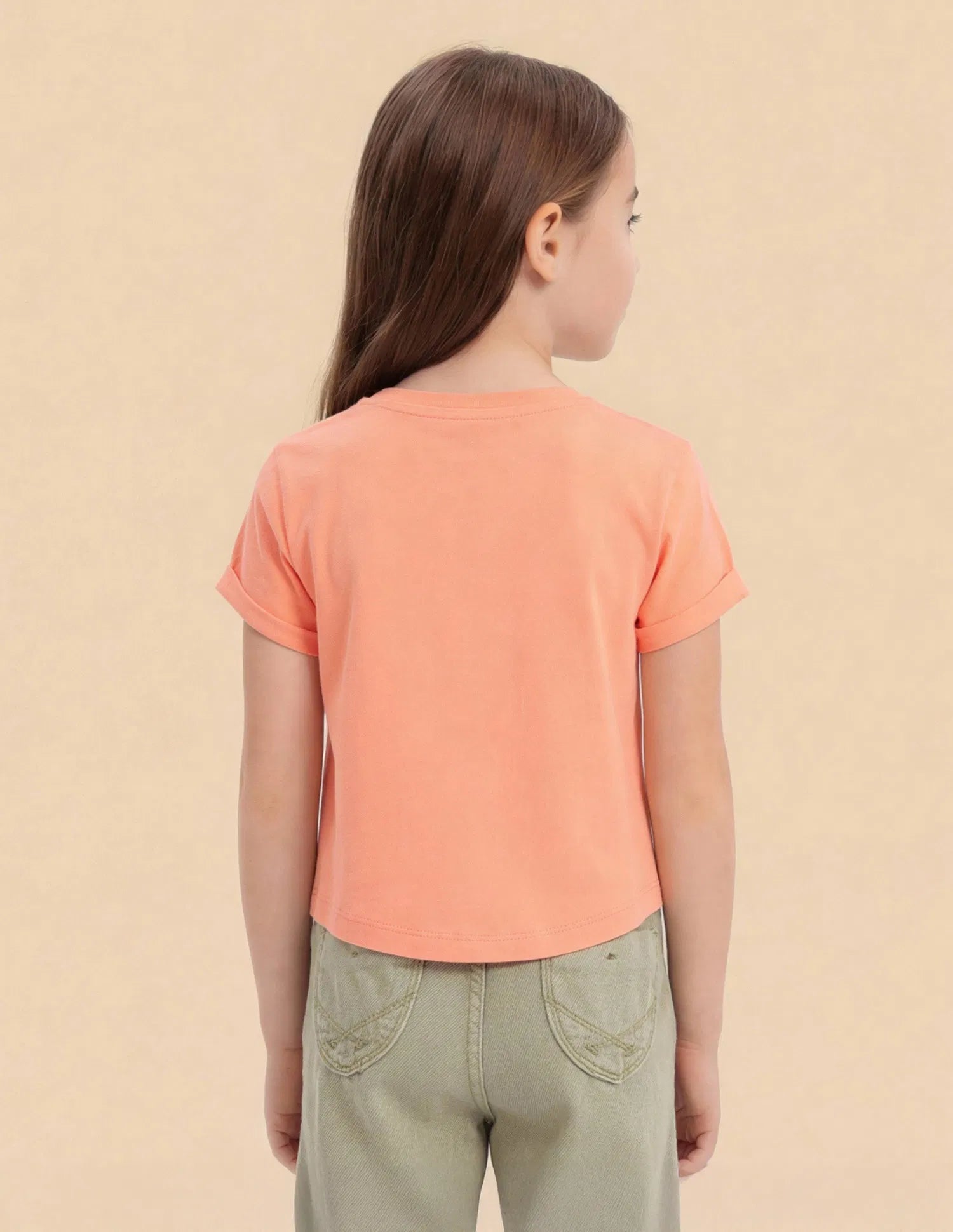 Girls Orange Cotton Graphic Brand Printed Top