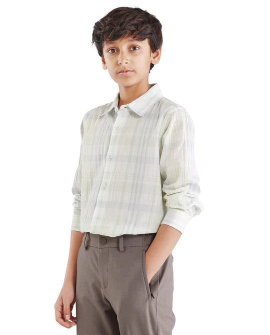 Rare Ones Boys Pastel Green Cotton Blend Regular Fit Shirt