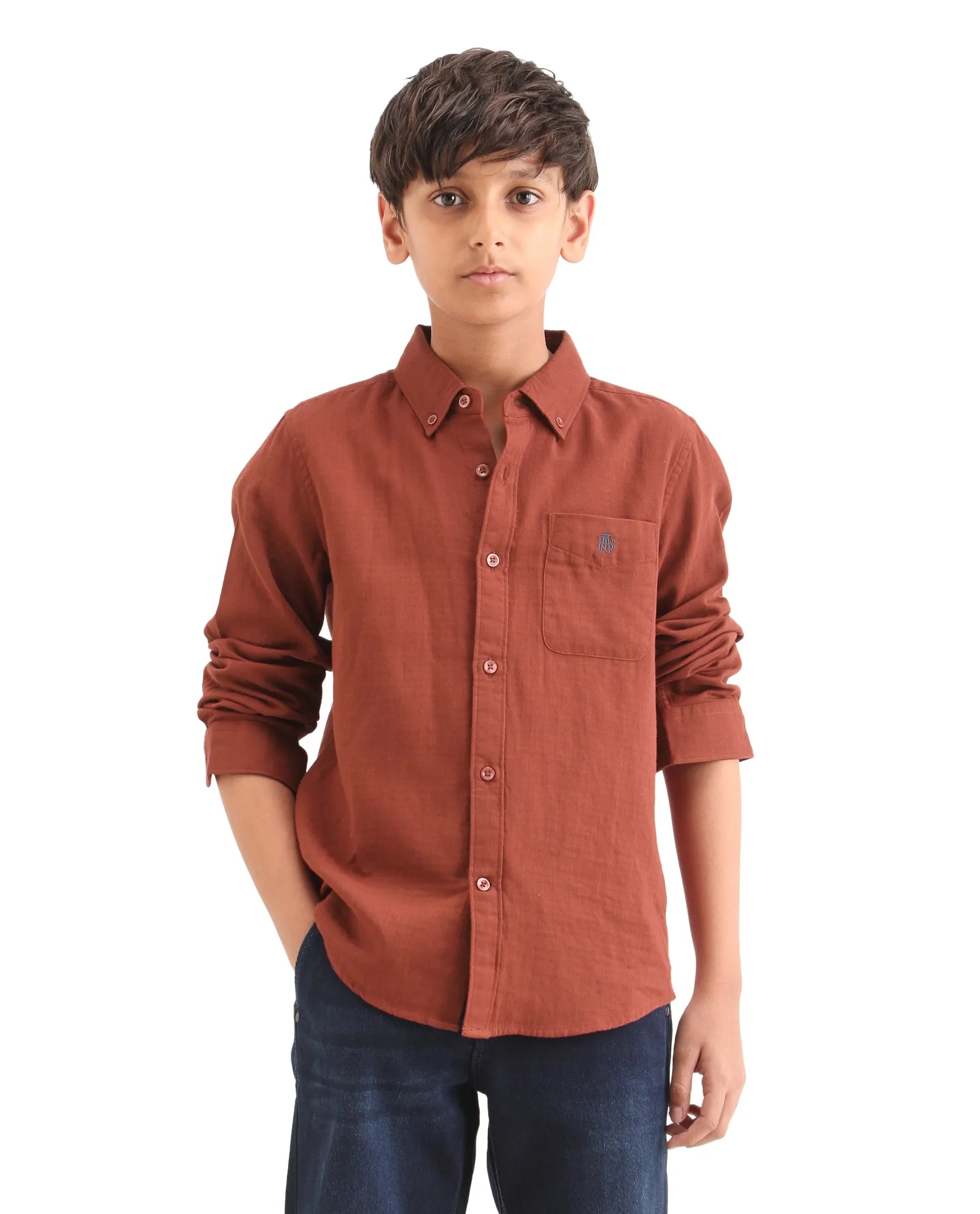 Boys Brown Cotton Blend Regular Fit Shirt