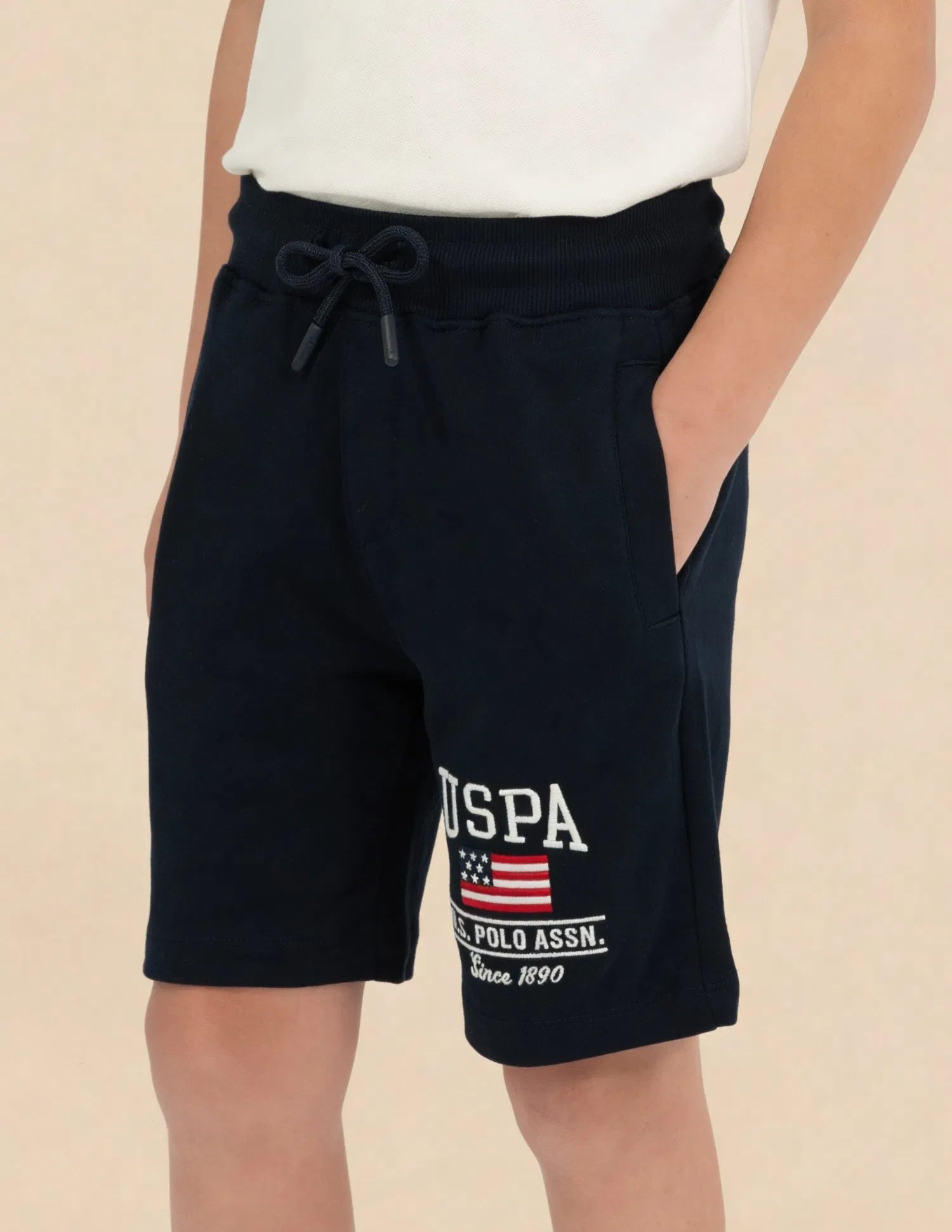 Boys Navy Cotton Logo Printed Shorts Regular Fit