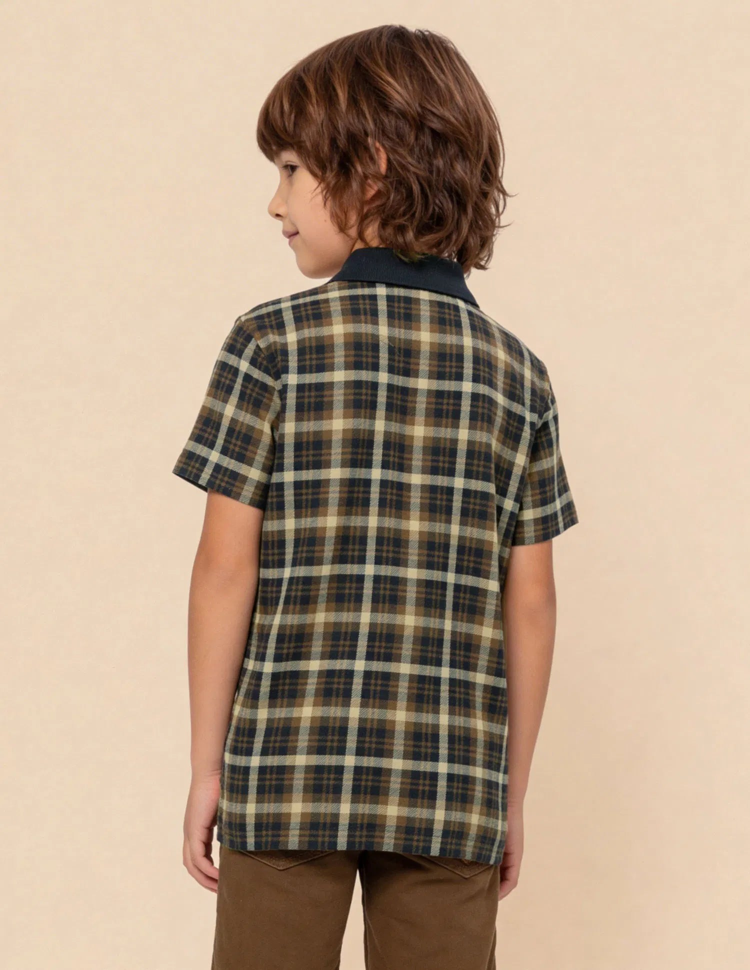 Boys Navy Cotton Checked Regular Fit Polo Shirt