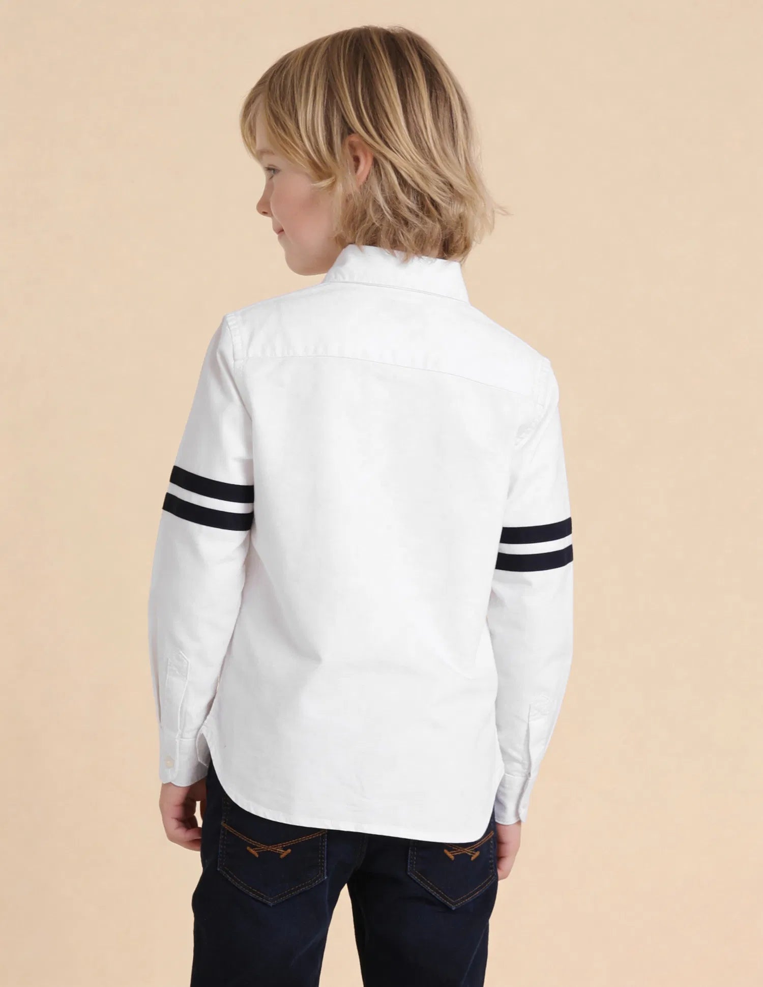 Boys White Logo Printed Cotton Oxford Shirt – Regular Fit