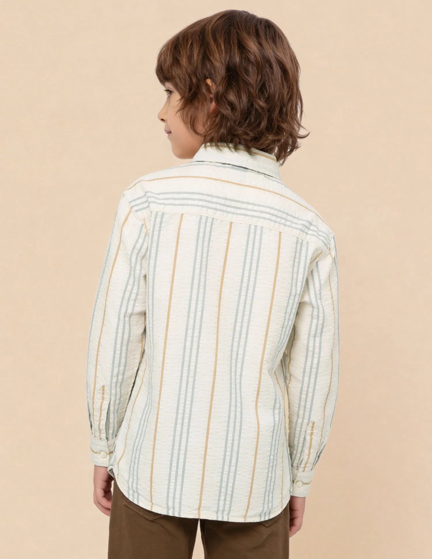 Boys Vertical Striped Cotton Seersucker Shirt – Regular Fit
