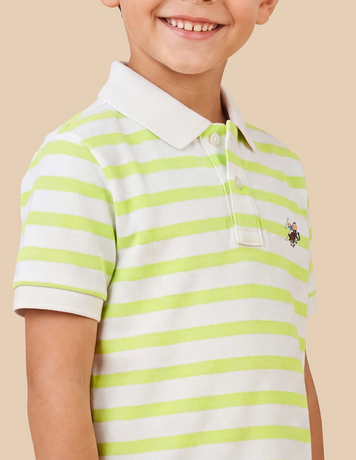 Boys Light Yellow Horizontal Striped Regular-Fit Cotton Elastane Polo Shirt