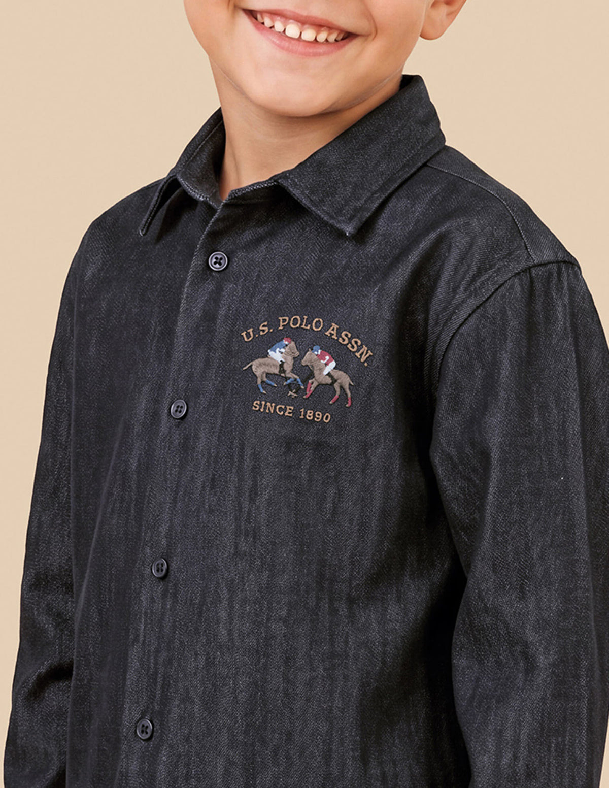 Boys Navy Cotton Heathered Boxy Fit Shirt