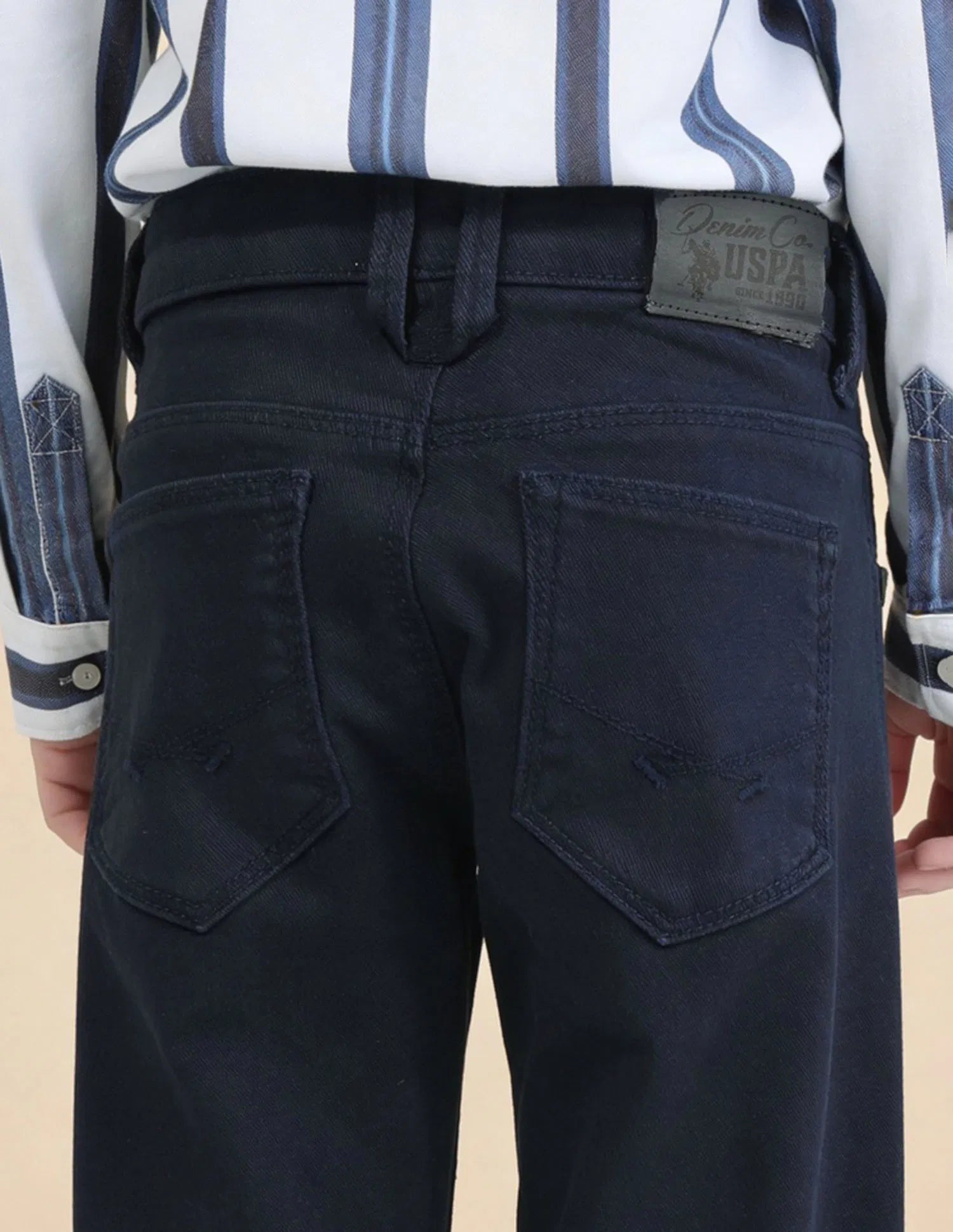 Boys Navy Cotton Mid Rise Relaxed Fit Jeans