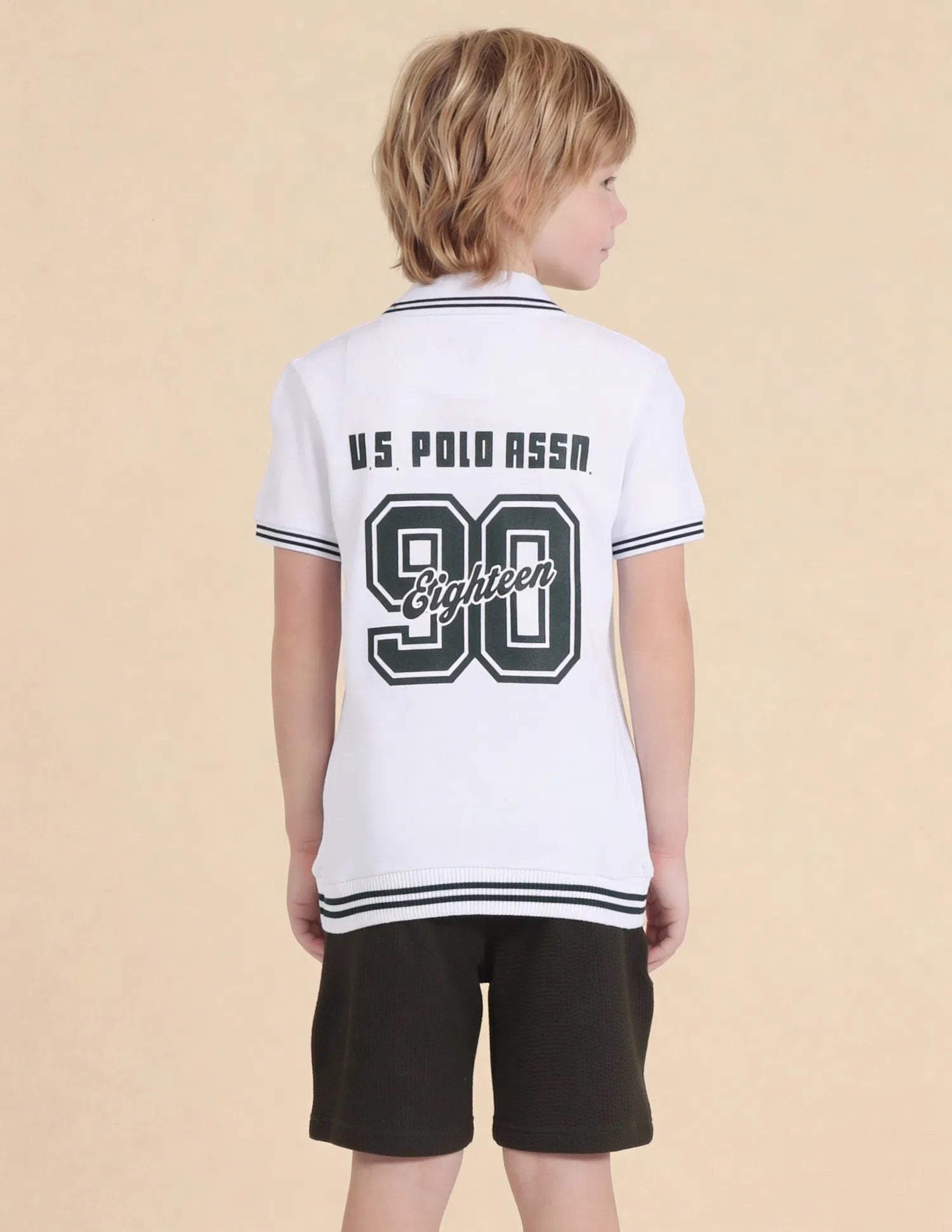 Boys White Cotton Logo Print Regular Fit Polo Shirt