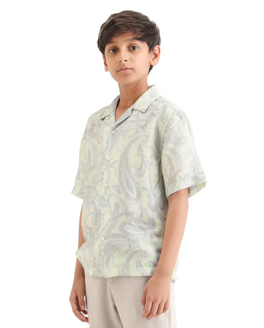 Rare Ones Boys Fluorescent Green Viscose Blend Boxy Shirt