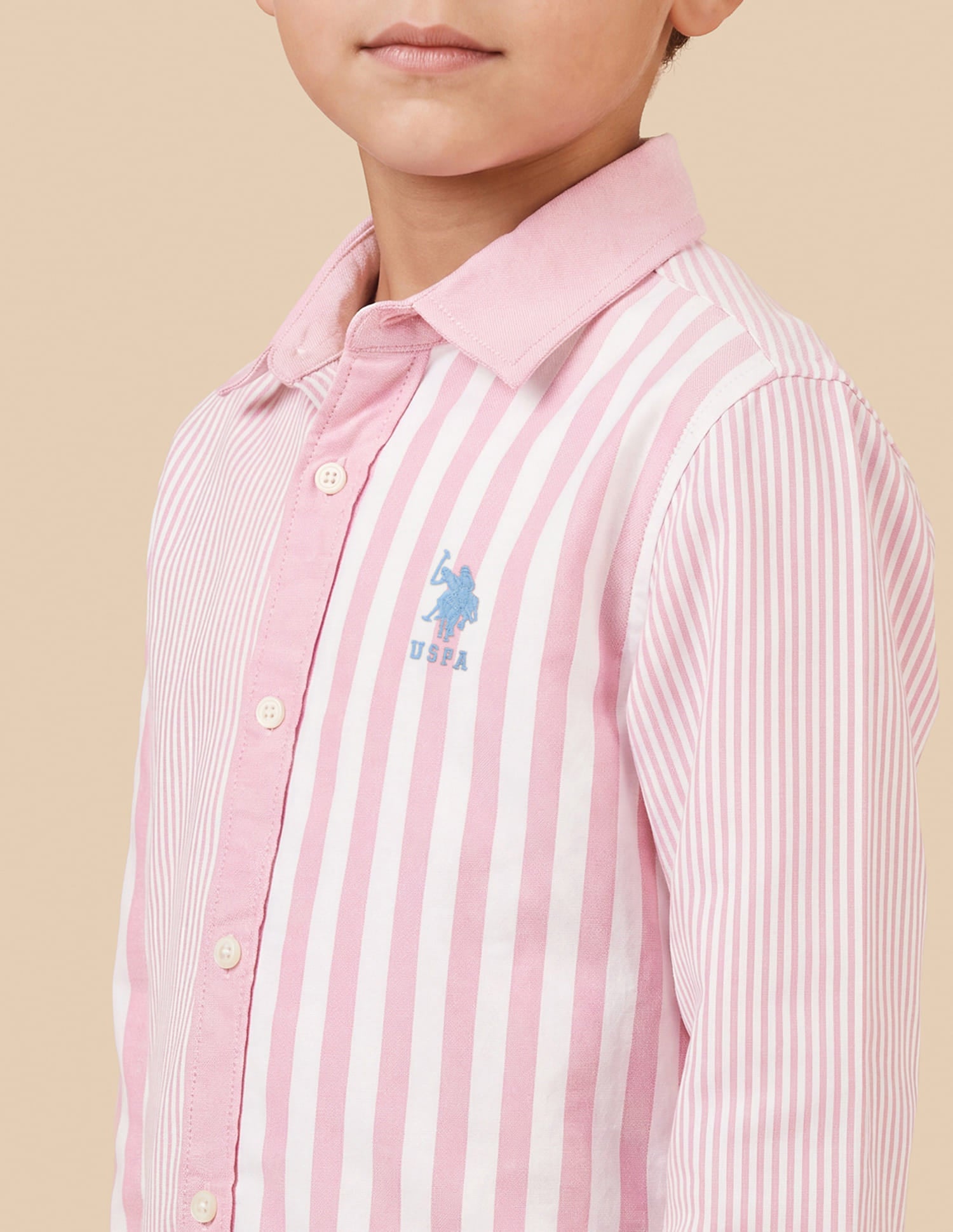 Boys Pink Cotton Vertical Striped Regular Fit Shirt