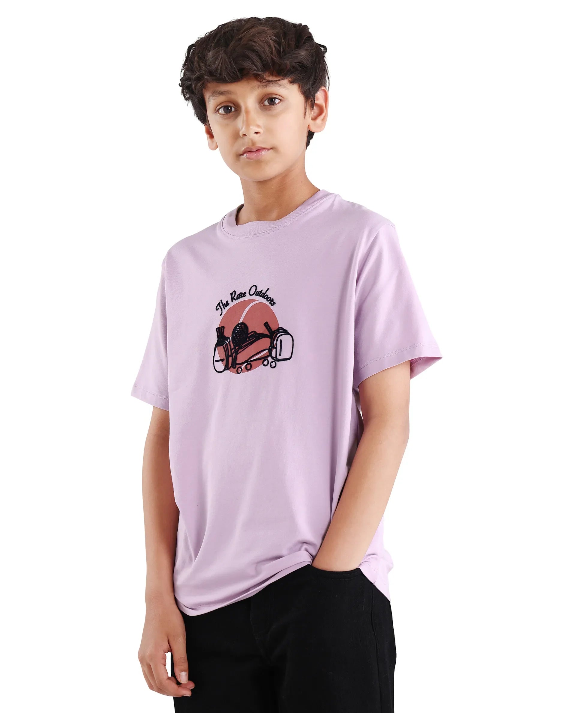 Boys Light Pink Flock Regular Fit T-Shirt