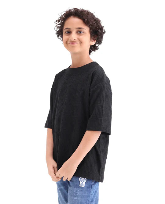 Rare Ones Boys Black Jacquard Regular Fit T-Shirt