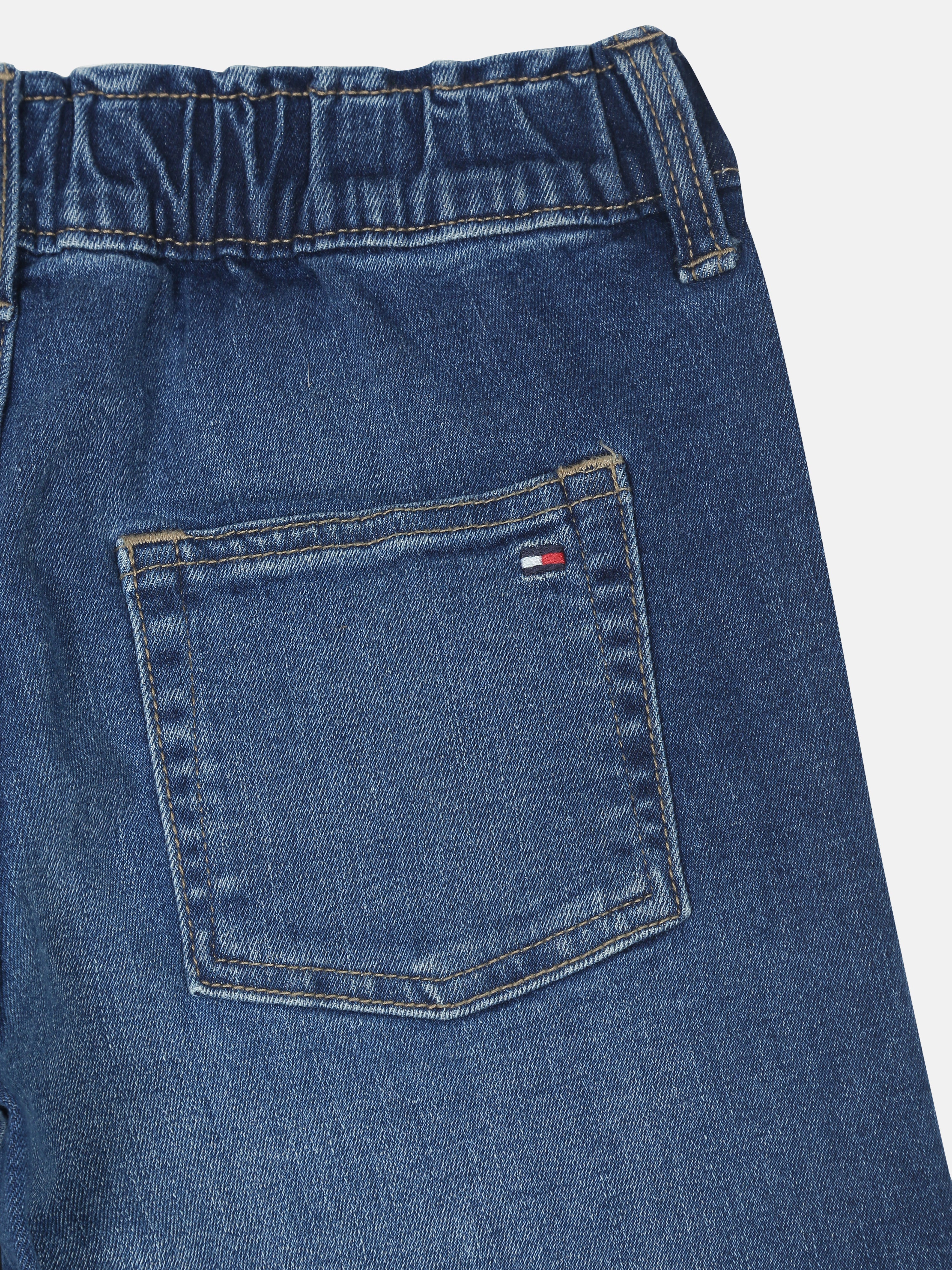 Girls Blue Wide Fit Cotton Blend Faded Denim Jeans