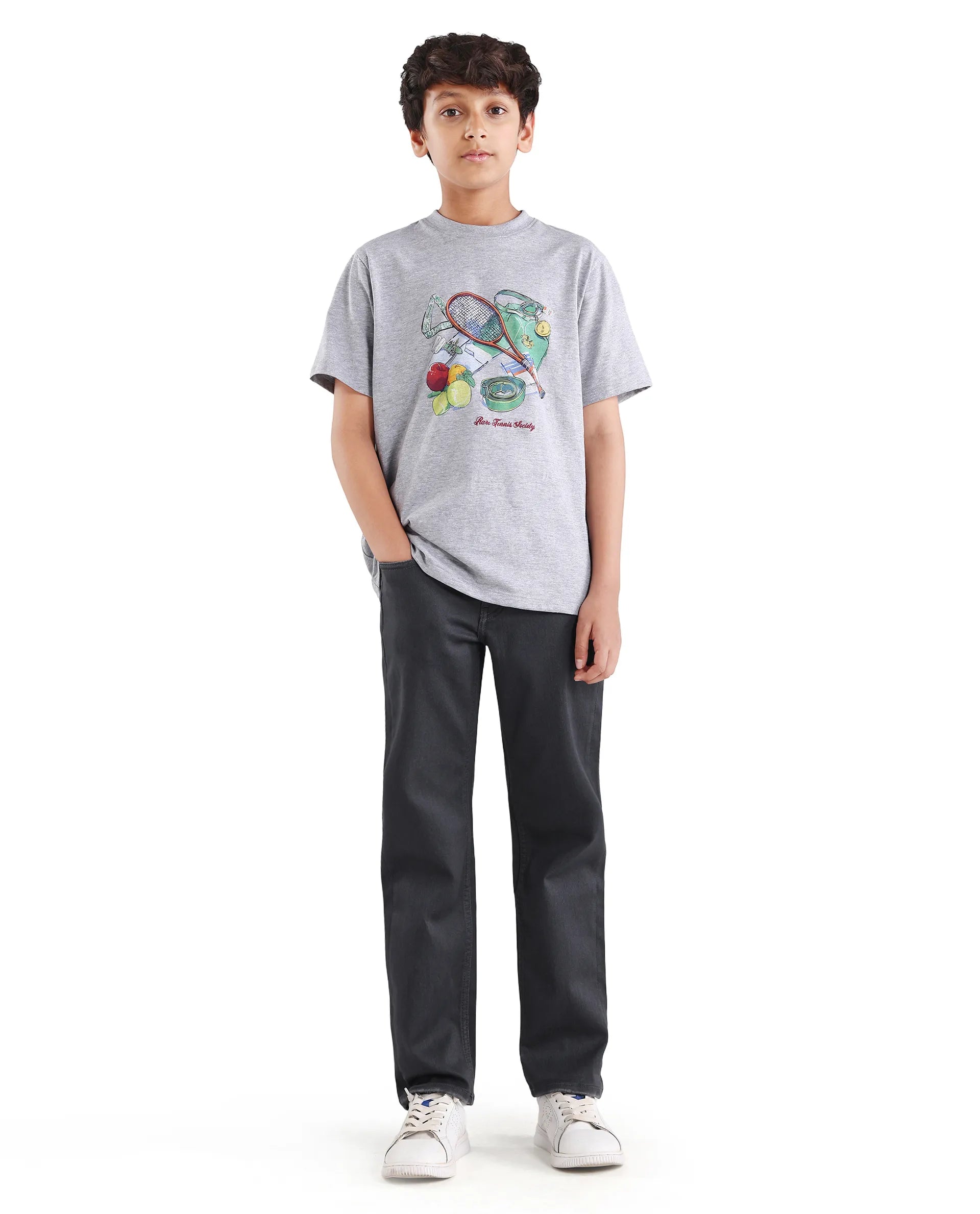 Boys Grey Regular Fit Shank Button Jeans