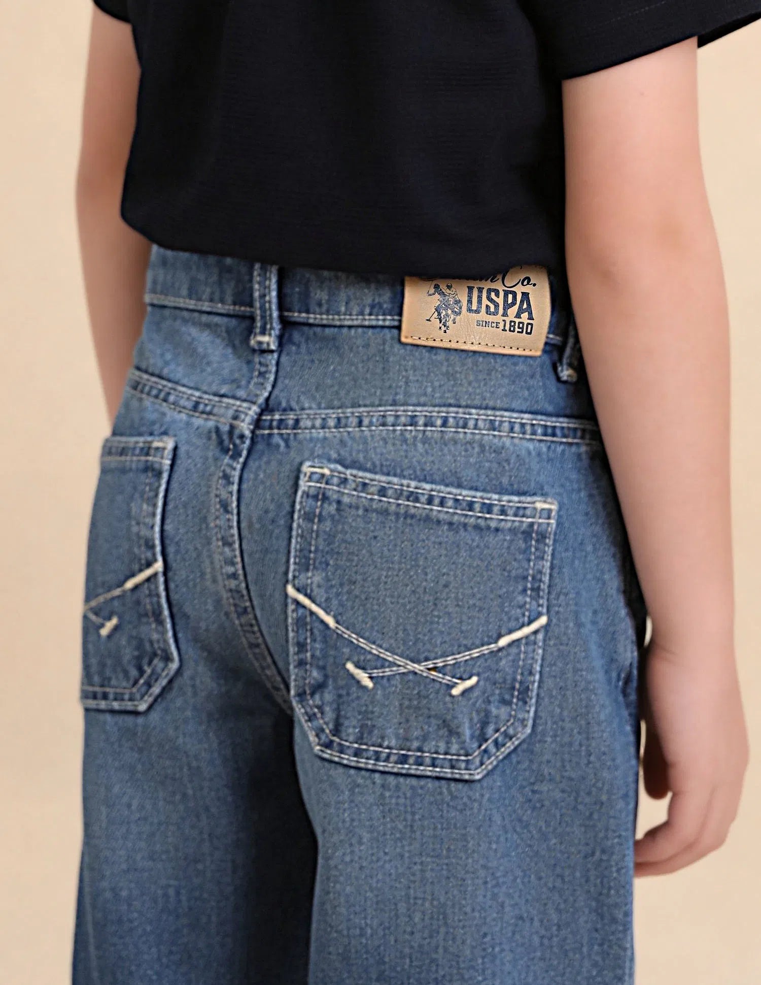 Boys Dark Blue Cotton Whiskered Baggy Fit Jeans
