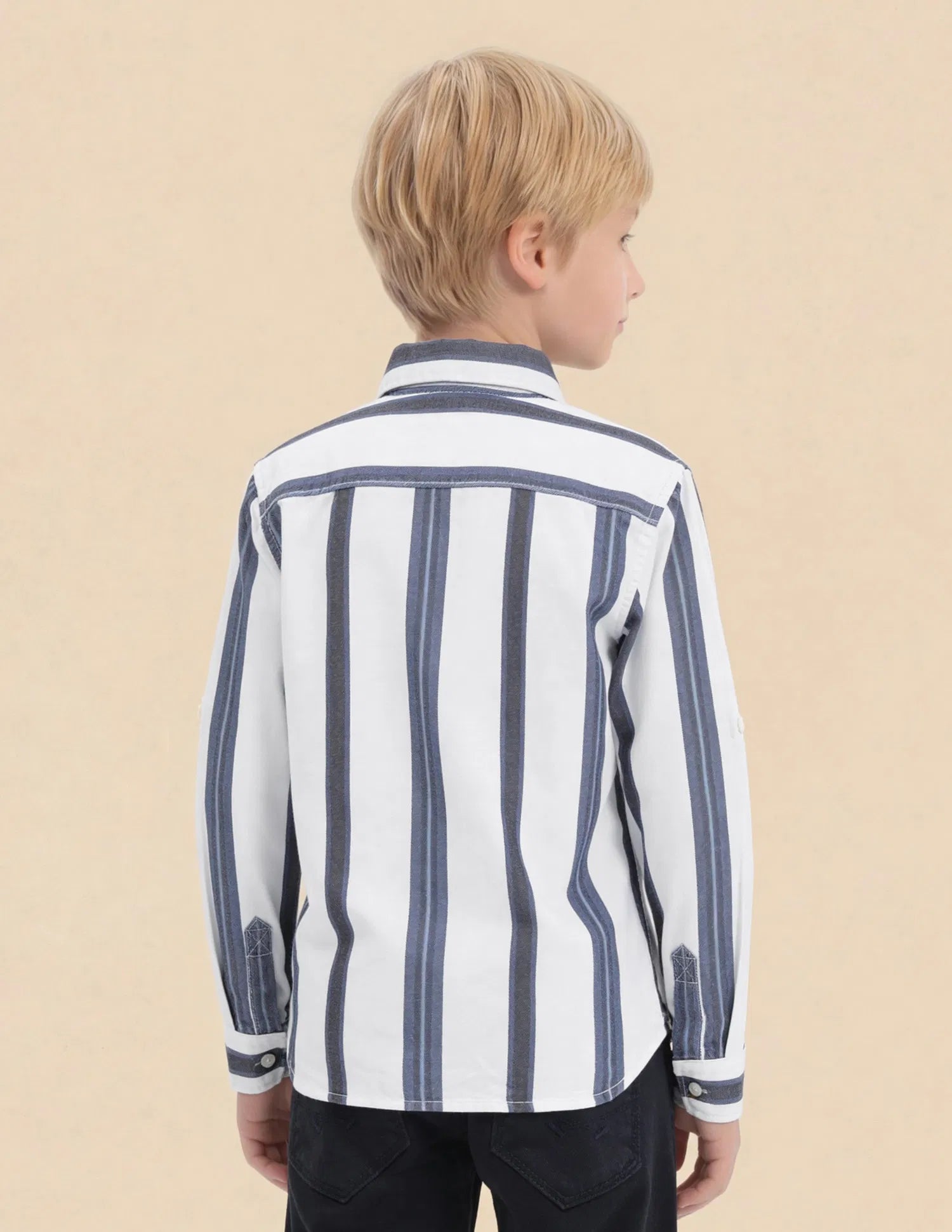 Boys Indigo Vertical Striped Cotton Shirt – Regular Fit
