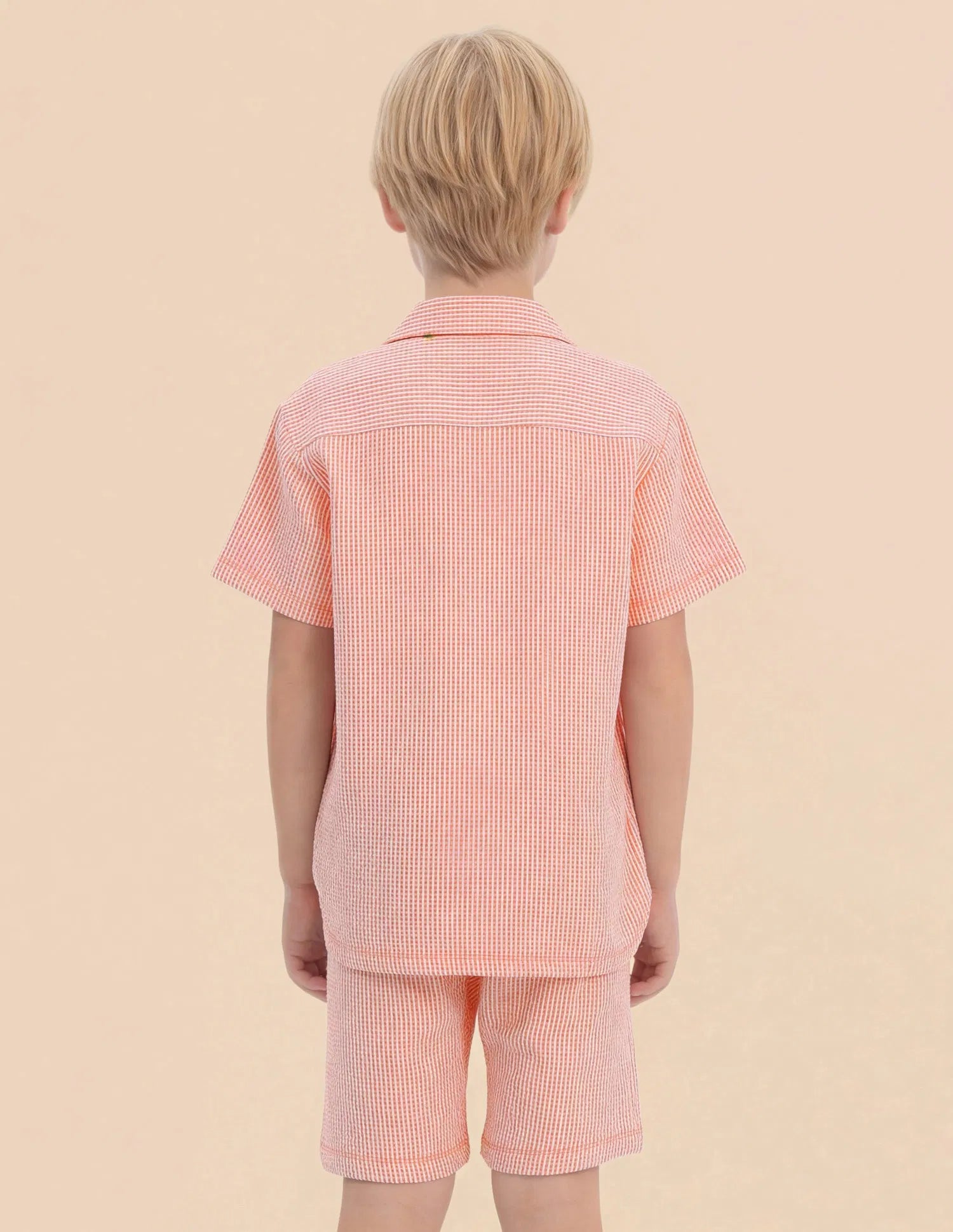 Boys Orange Vertical Striped Seersucker Shirt – Regular Fit