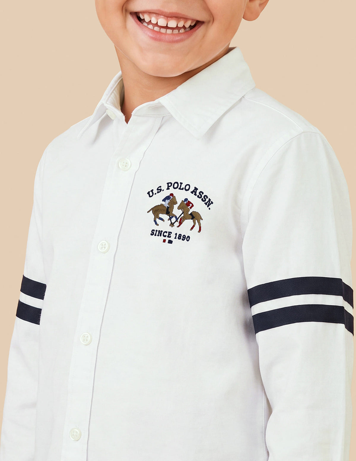 Boys White Cotton Regular Fit Shirt with Stripe Detail
