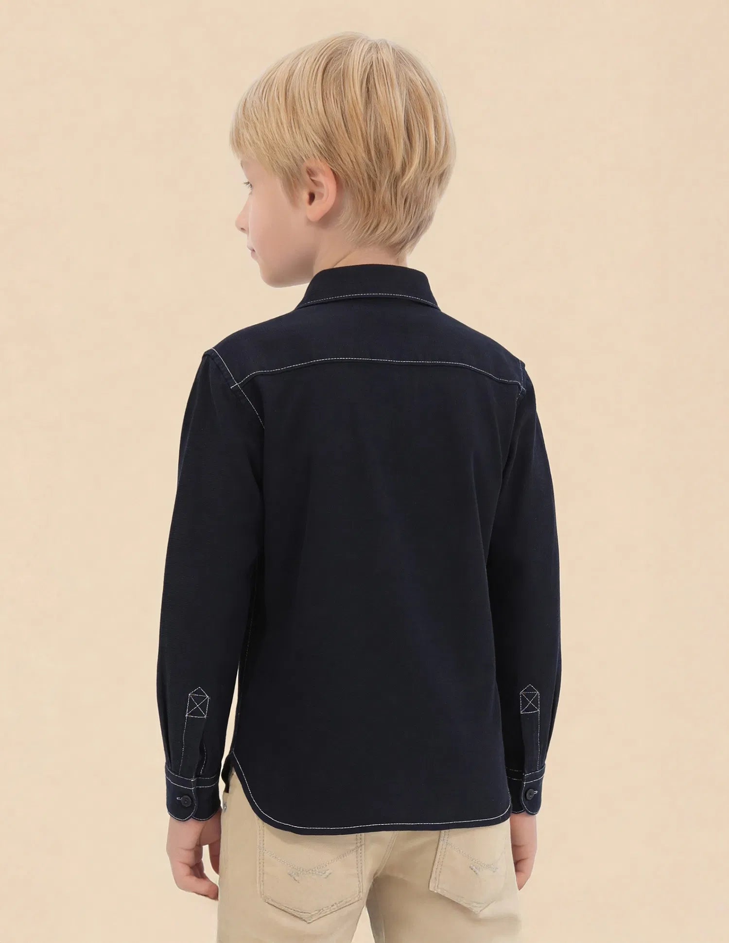 Boys Indigo Cotton Solid Dobby Shirt Regular Fit