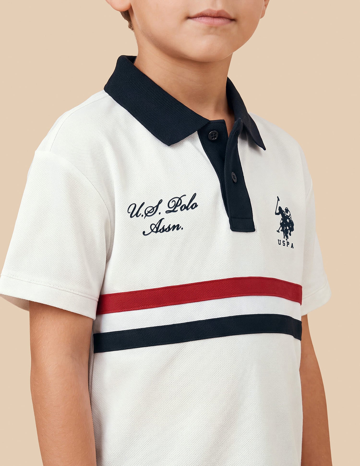 Boys Off White Oversized Solid Cotton Blend Polo Shirt
