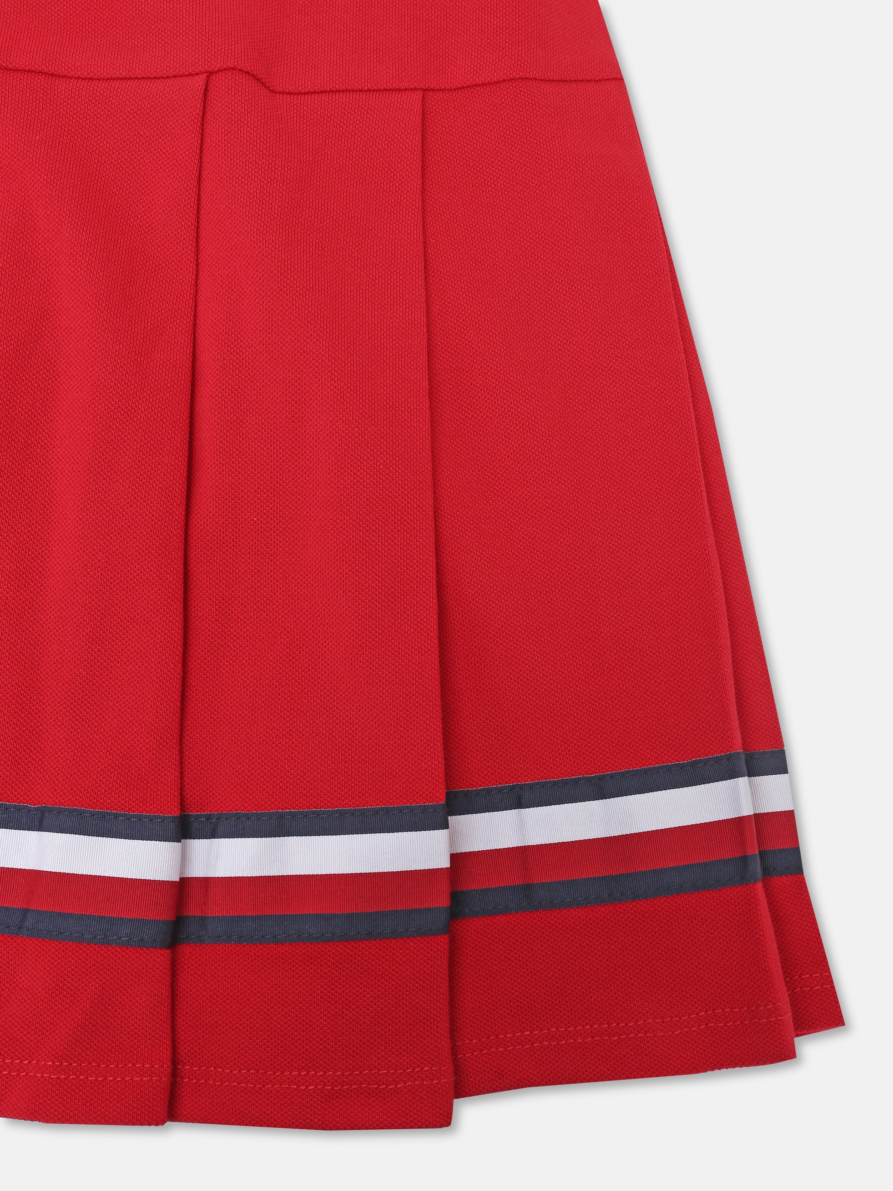 Girls Red Polo Collar Cotton Casual Knit Dress