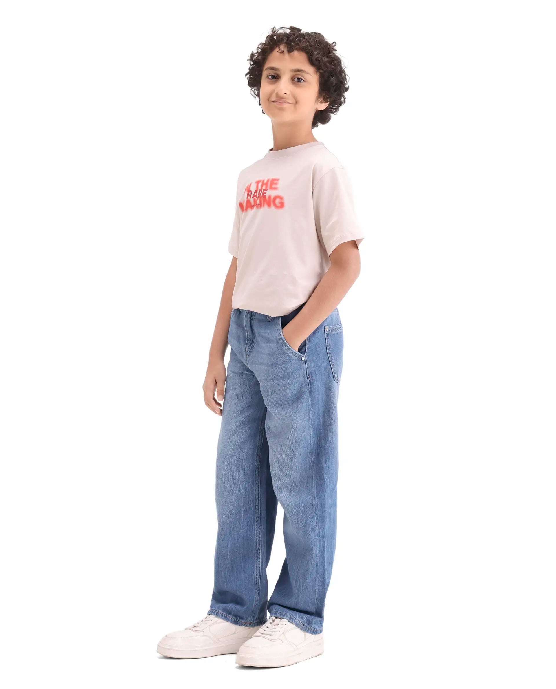 Boys Blue Slouchy Fit Shank Button Jeans