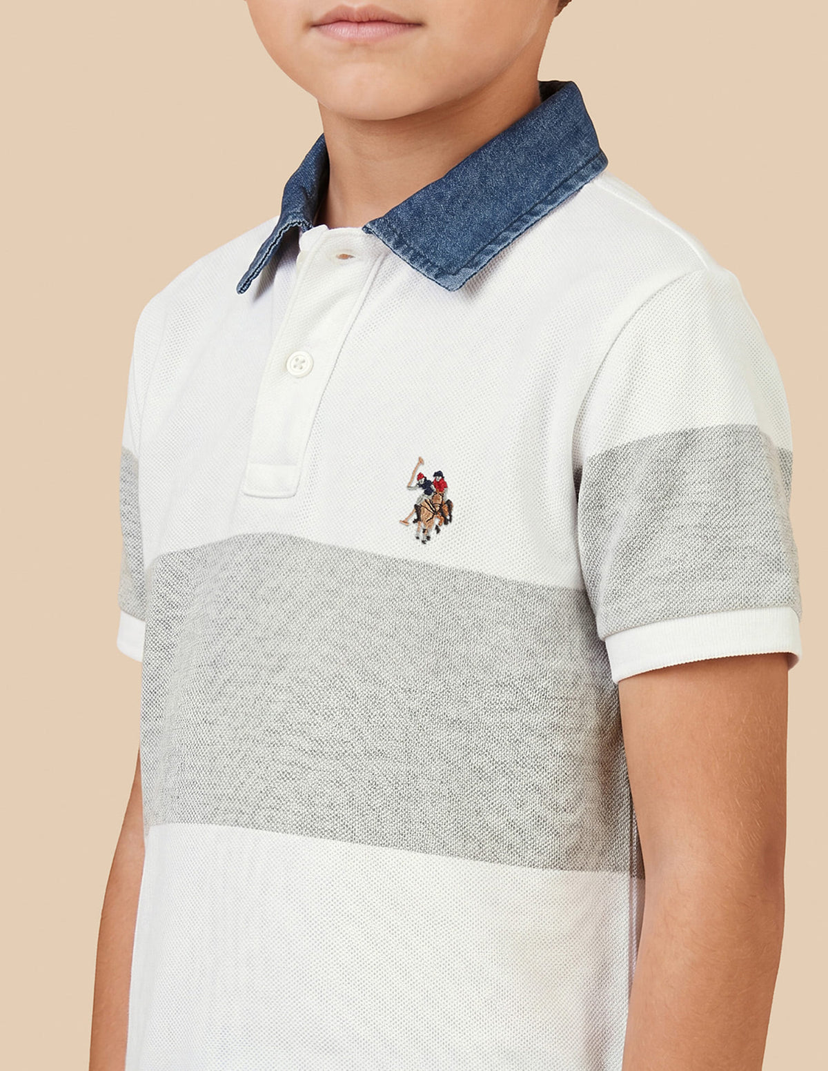 Boys Off White Horizontal Striped Regular-Fit Cotton Polo Shirt