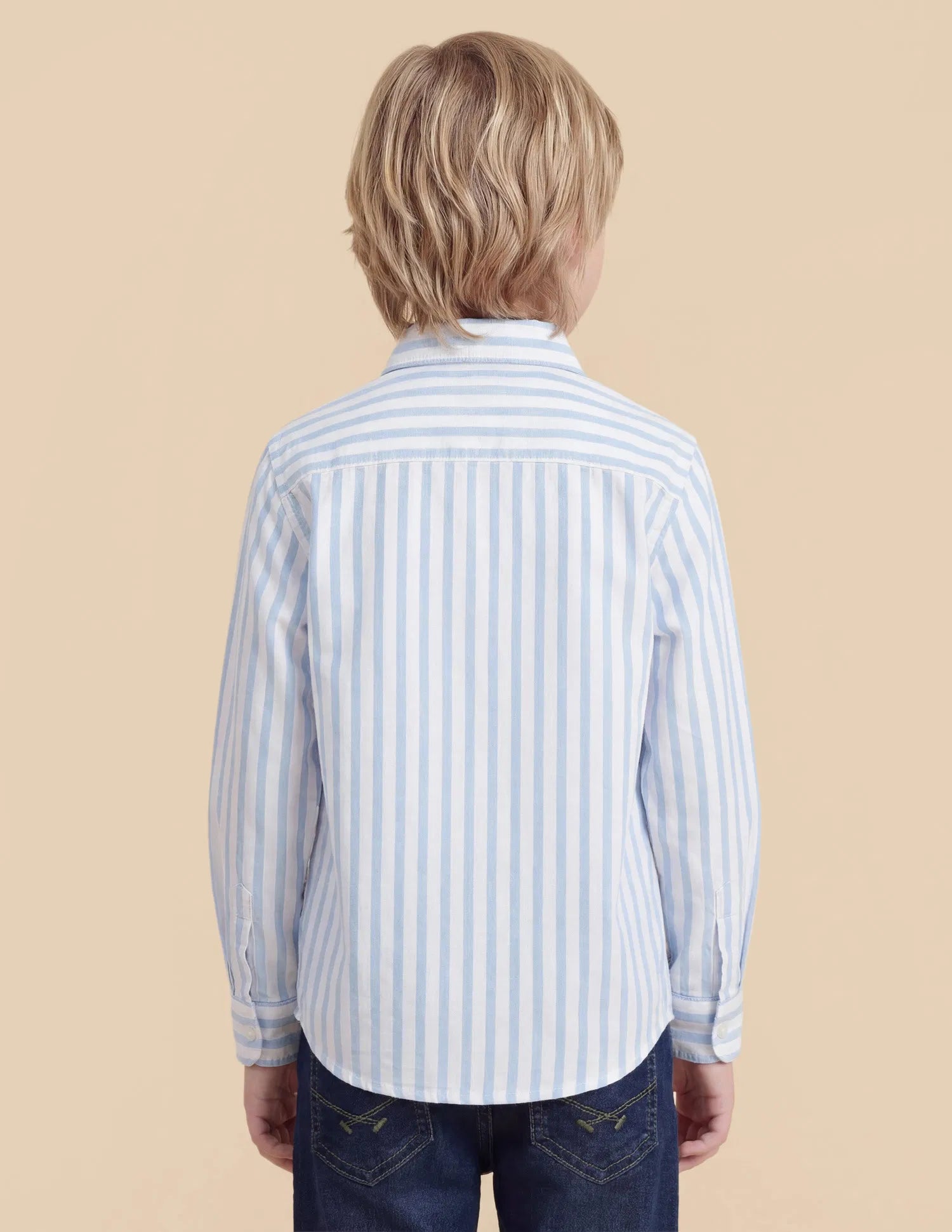 Boys Blue Vertical Striped Cotton Oxford Shirt – Regular Fit