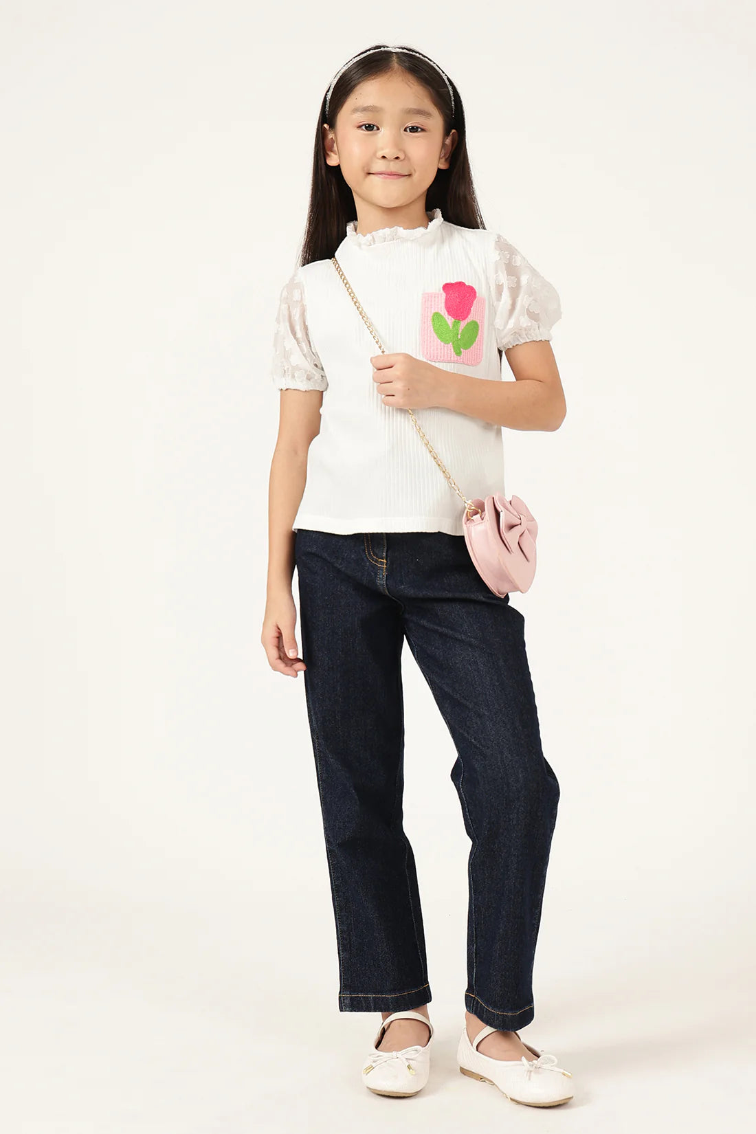 Girls Off White Jacquard Knit Top
