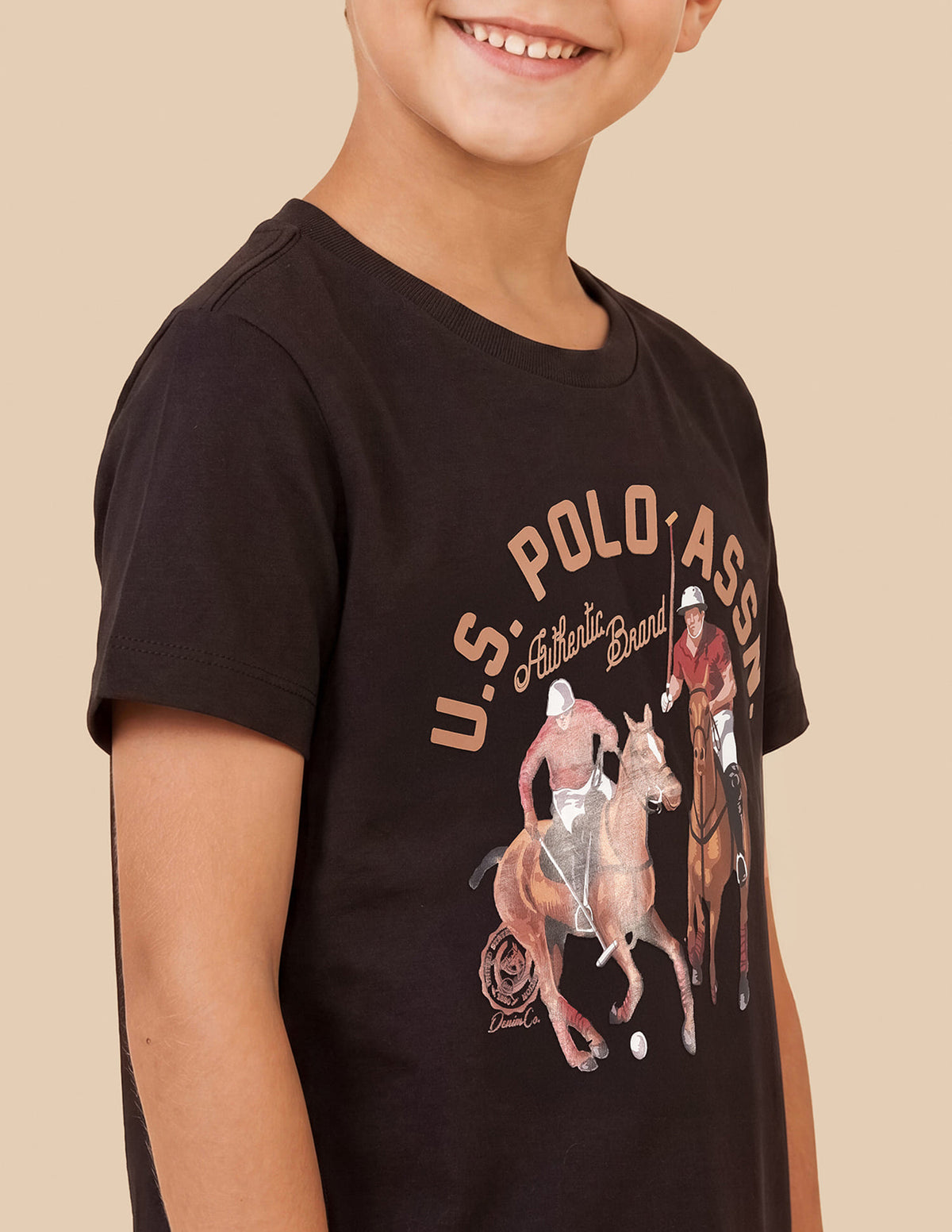 Boys Brown Cotton Graphic Print Regular Fit T-Shirt