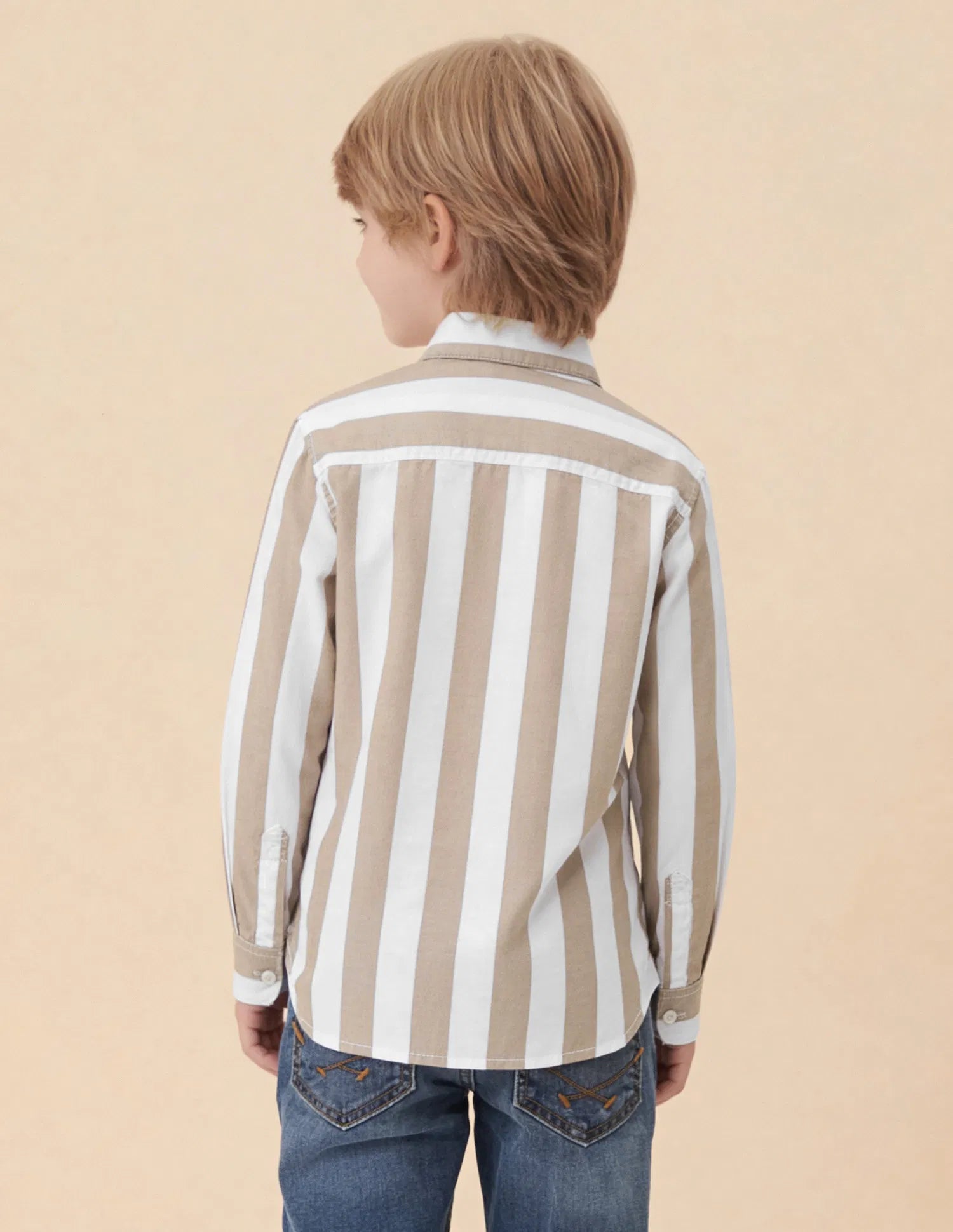 Boys Brown Vertical Striped Cotton Twill Shirt – Regular Fit