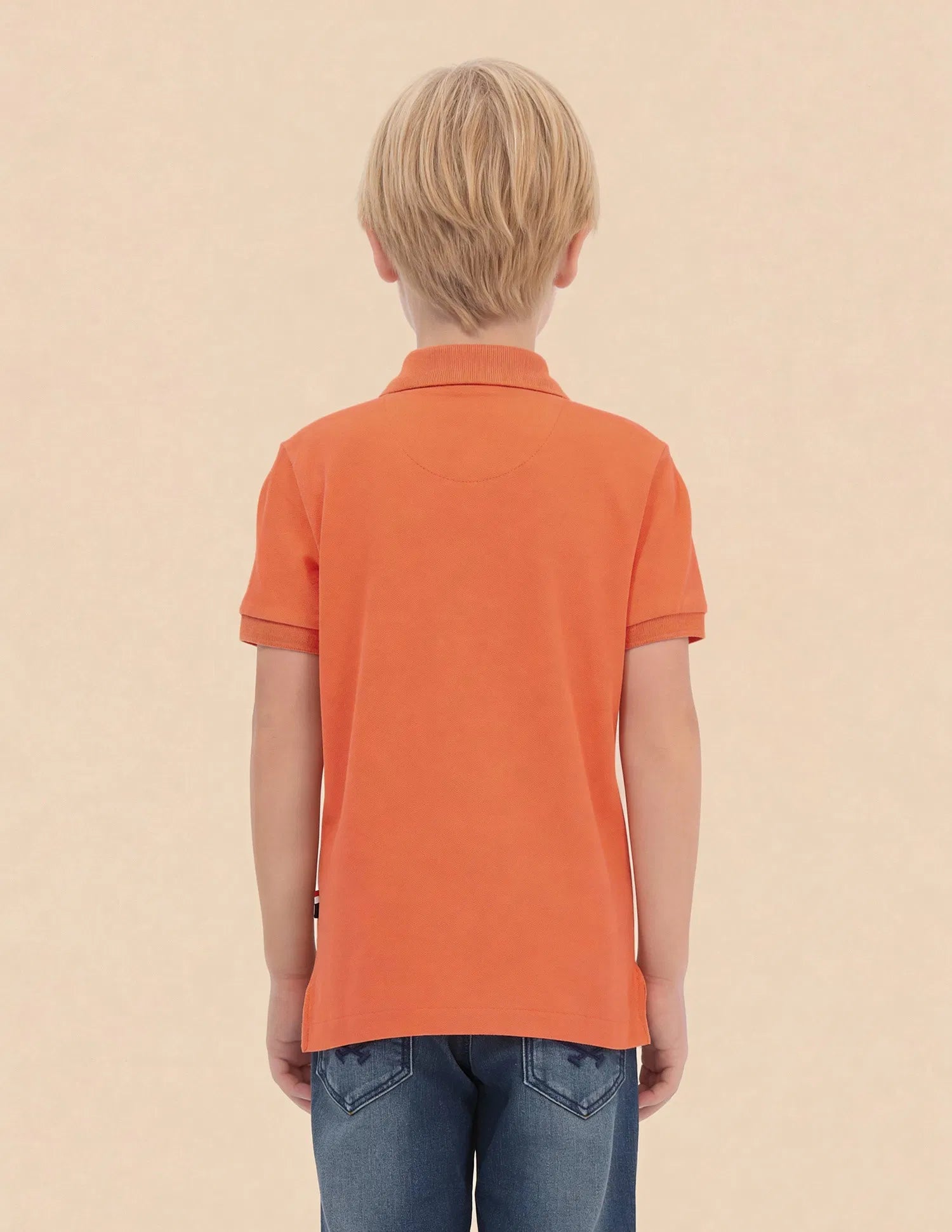 Boys Orange Cotton Blend Solid Regular Fit Polo Shirt