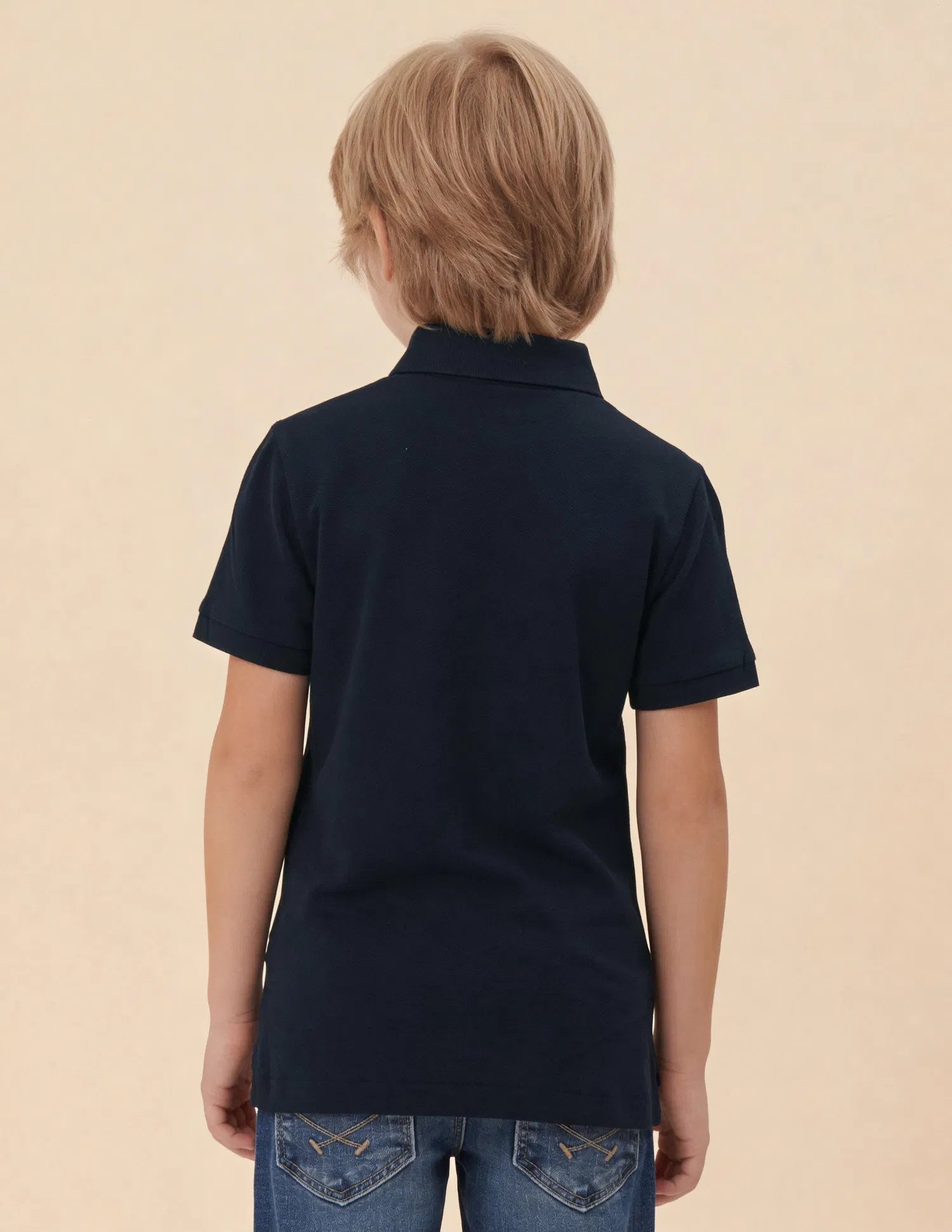 Boys Navy Cotton Graphic Print Regular Fit Polo Shirt