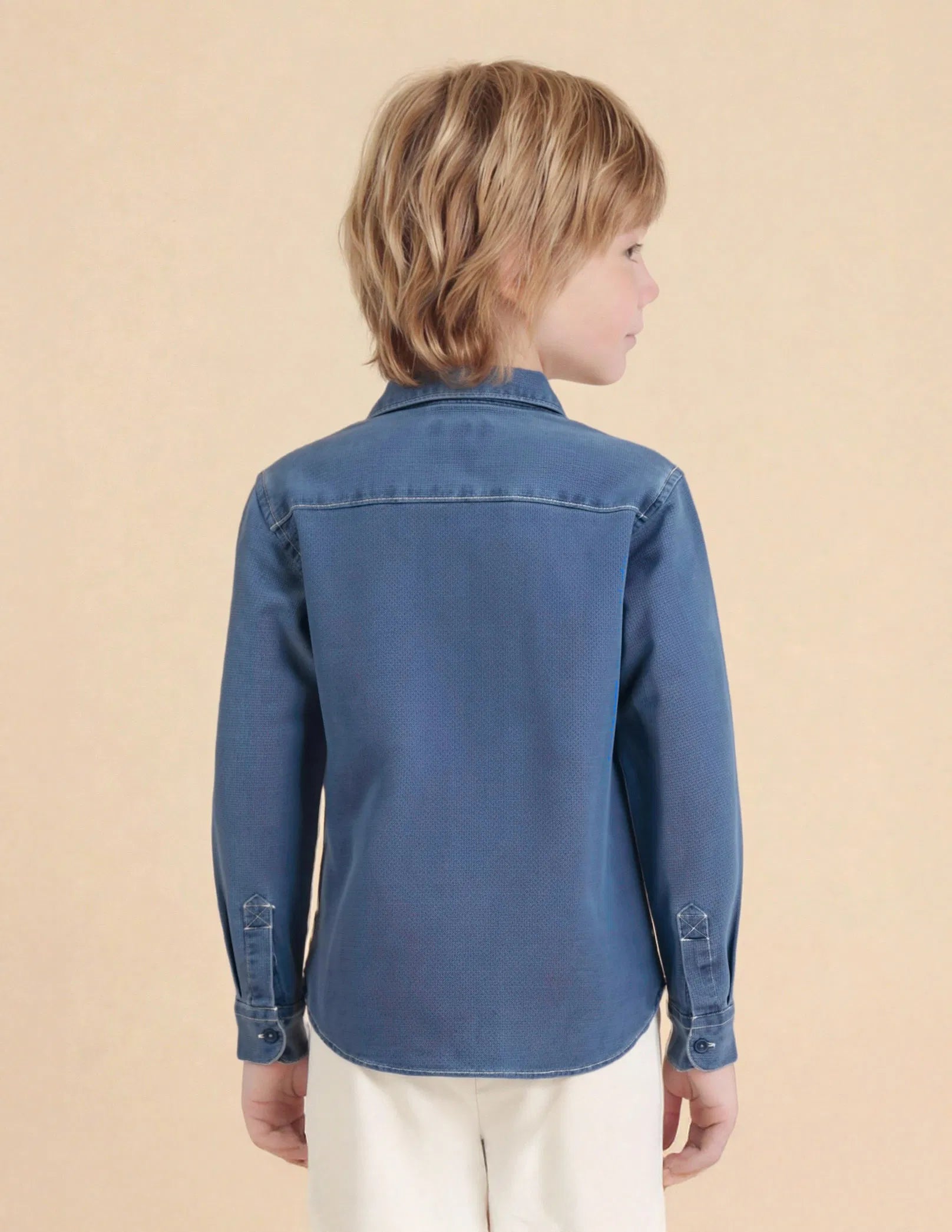 Boys Indigo Cotton Solid Dobby Shirt Regular Fit