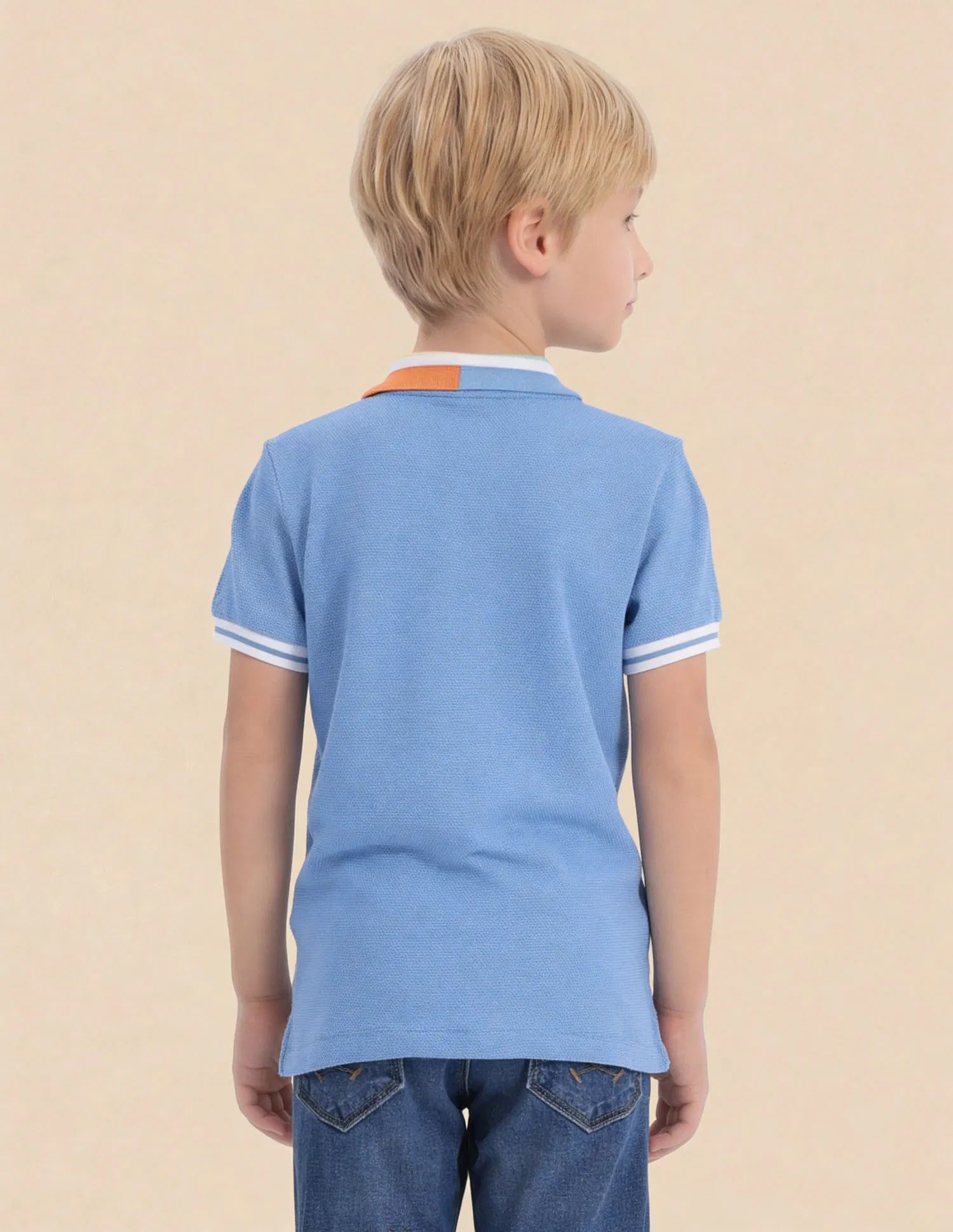 Boys Blue Cotton Solid Regular Fit Polo Shirt