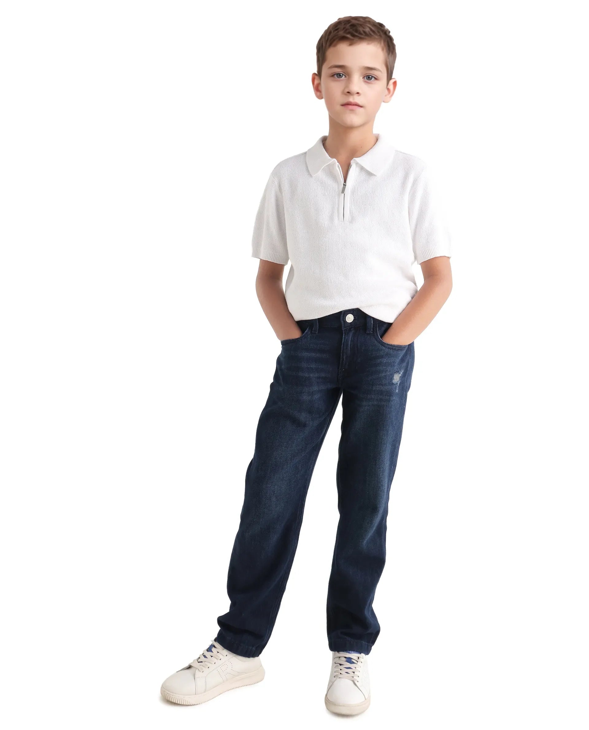 Boys Off White Jacquard Zipper Polo Shirt