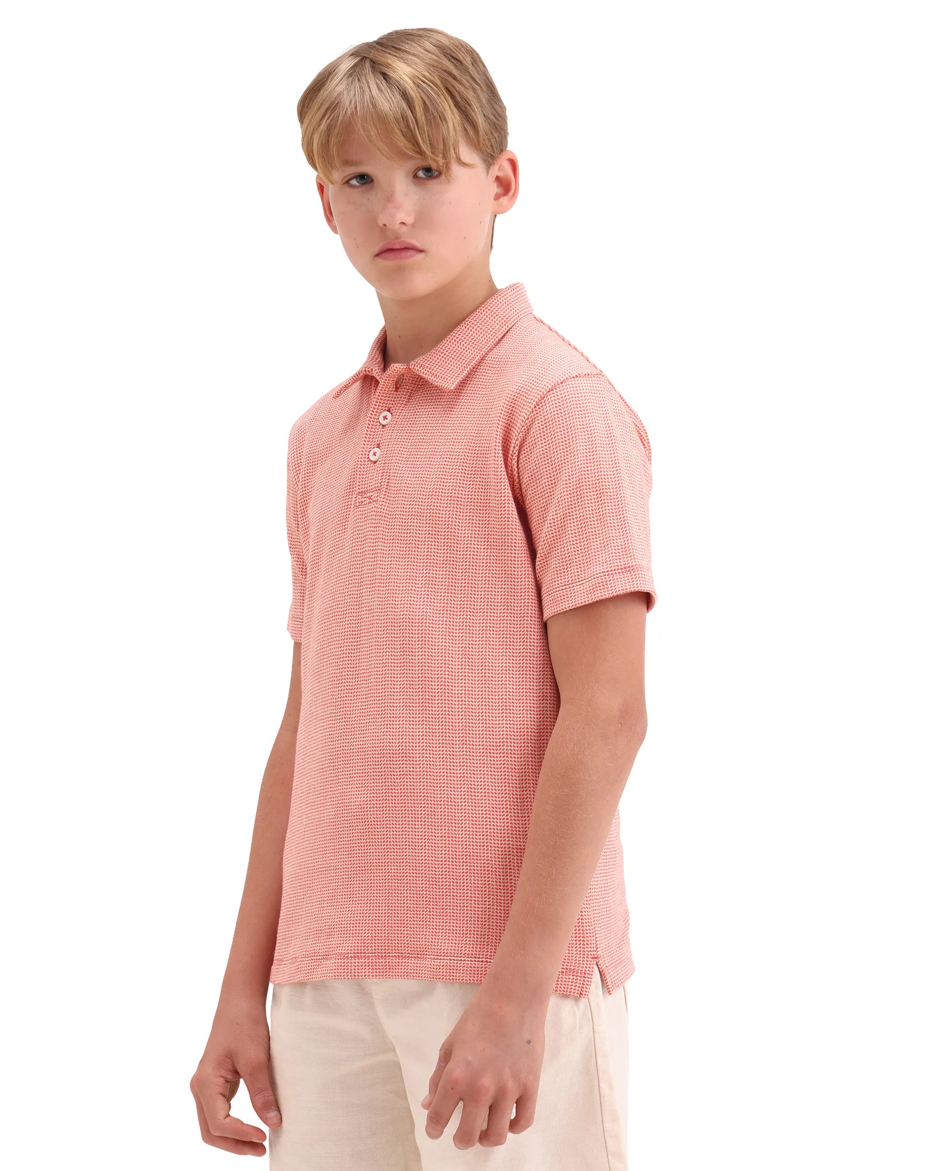Boys Orange Jacquard Cotton Regular Fit Polo