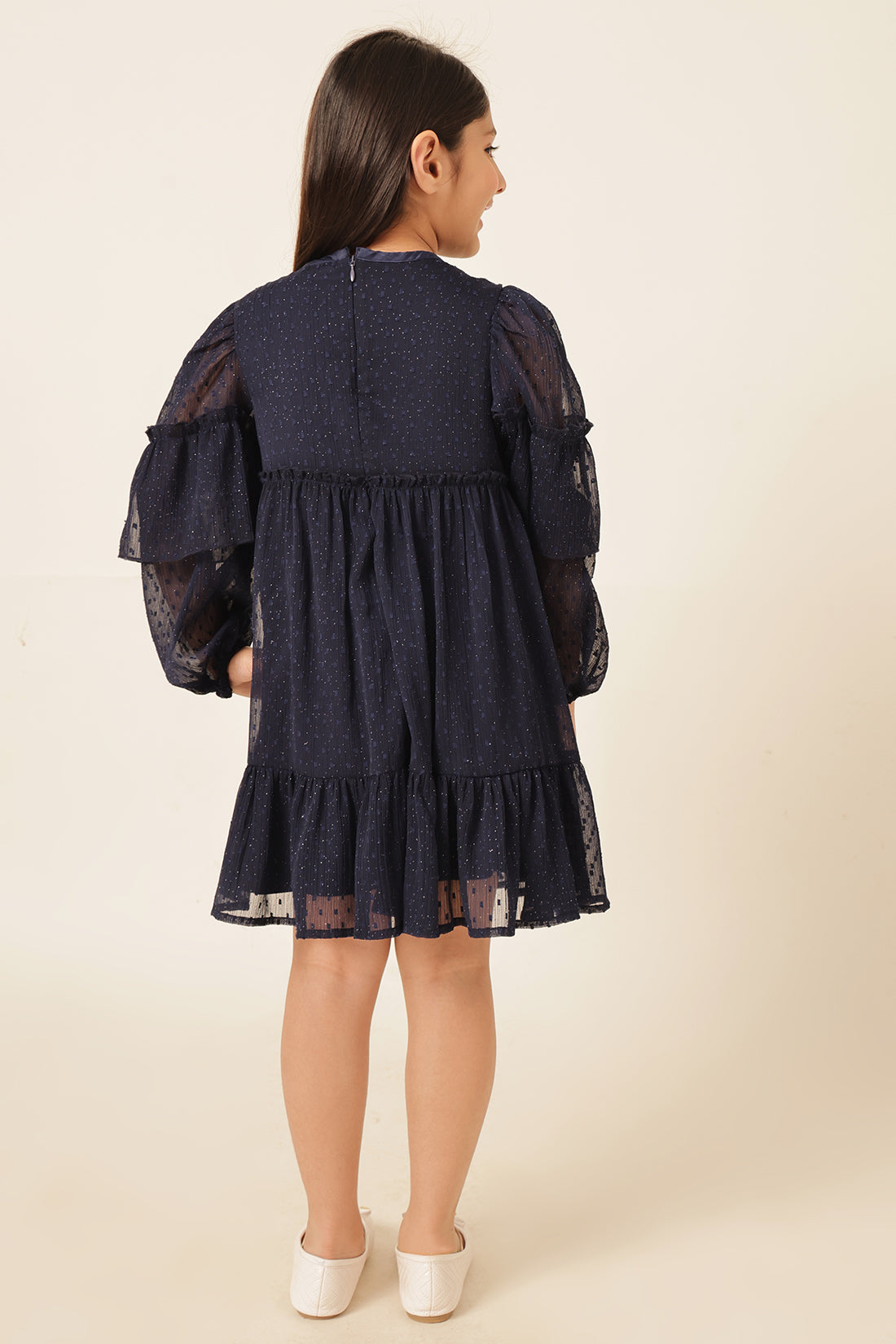 Girls Navy Blue Swiss Dot Formal Dress