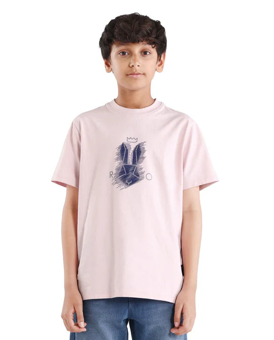 Rare Ones Boys Light Pink HD Print Regular Fit T-Shirt