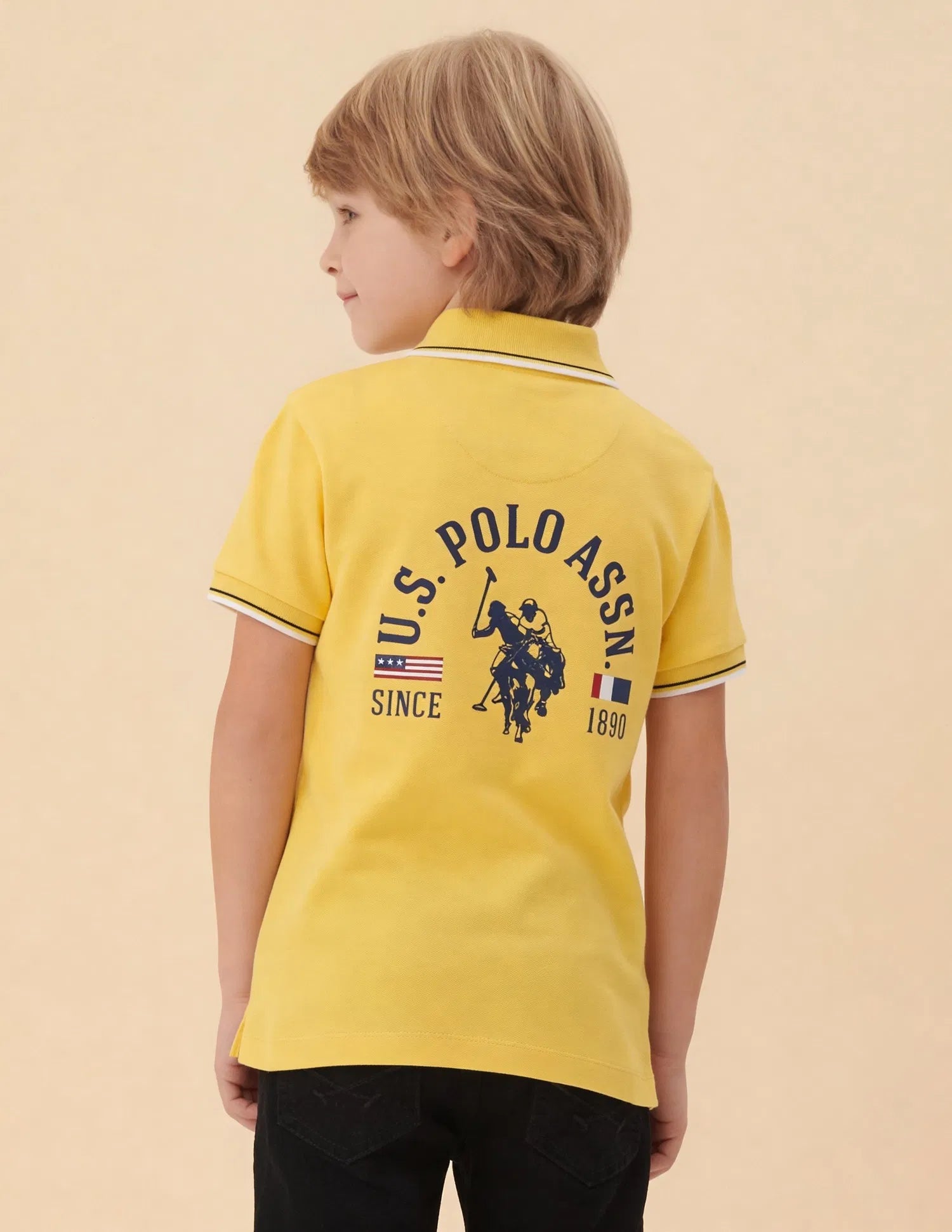 Boys Light Yellow Cotton Graphic Print Regular Fit Polo Shirt