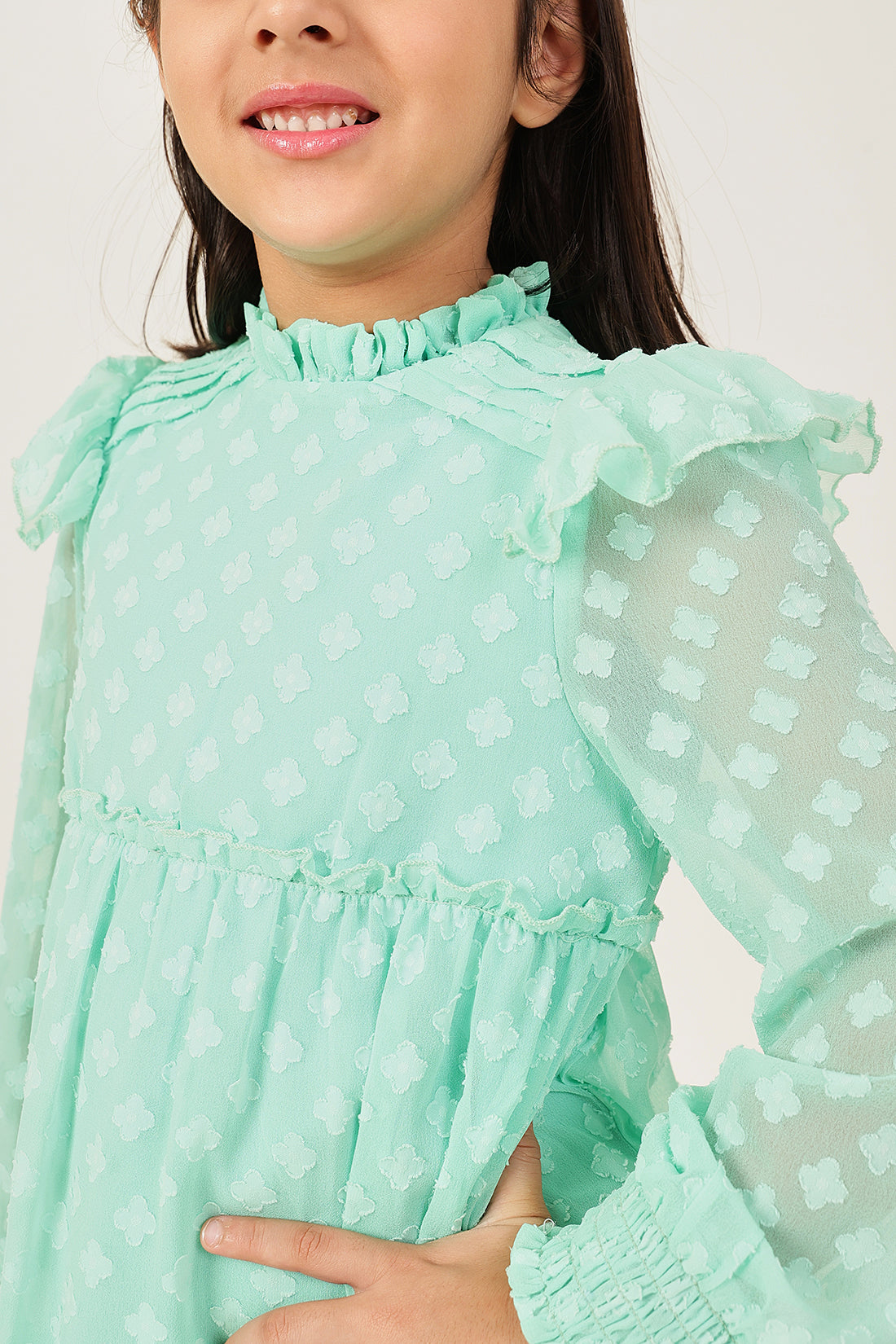Girls Aqua Buta Dobby Woven Formal Dress