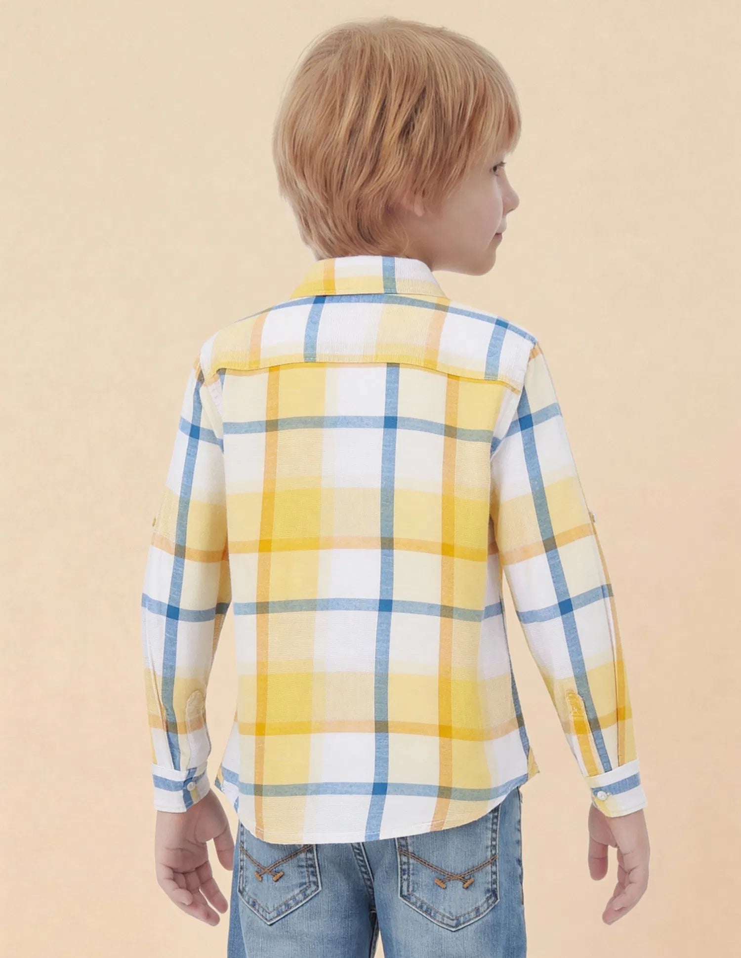Boys Yellow Plaid Checked Tencel Cotton Shirt – Regular Fit